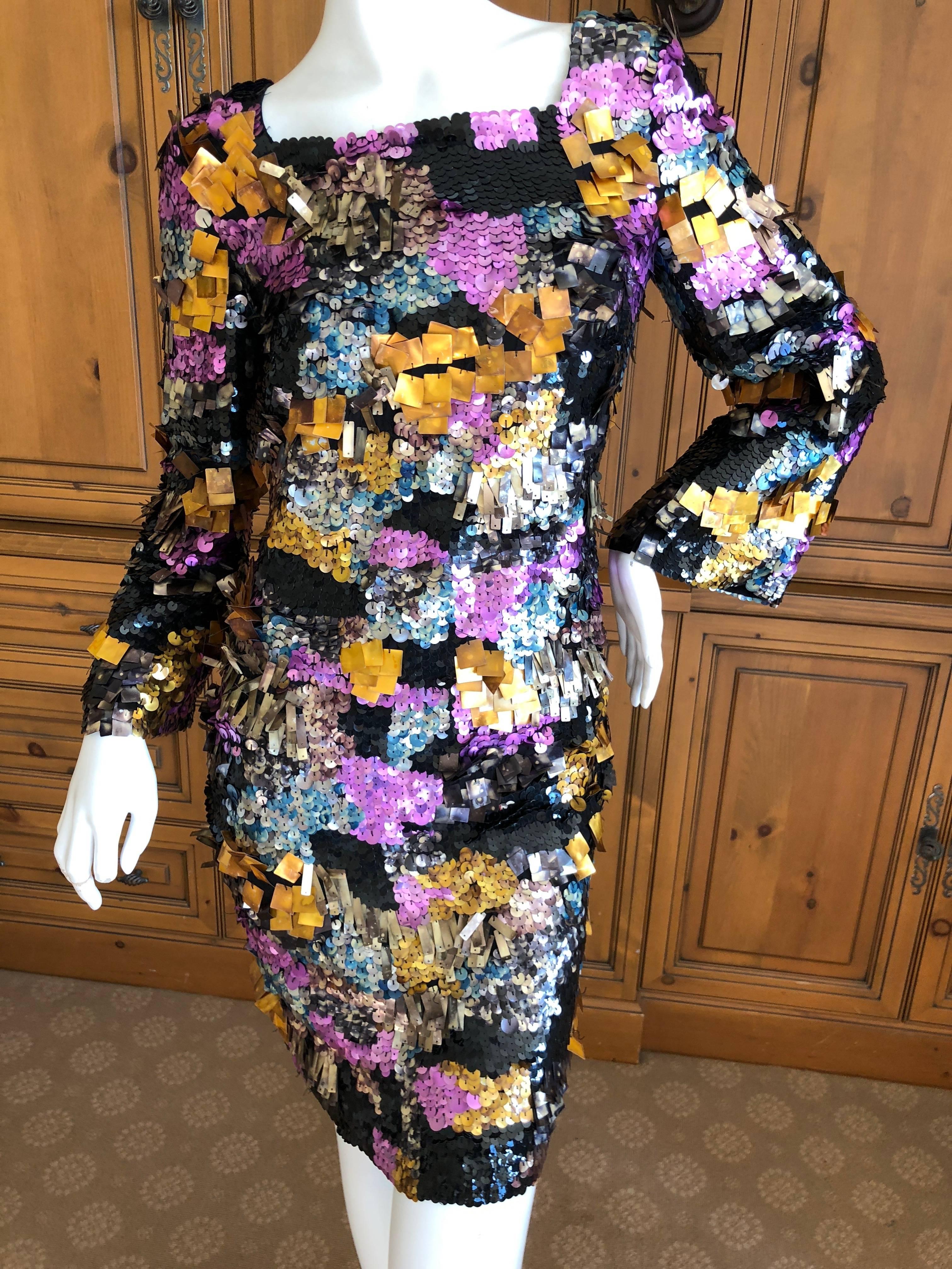 Black Emilio Pucci Heavily Embellished Technicolor Sequin Paillette Cocktail Dress For Sale