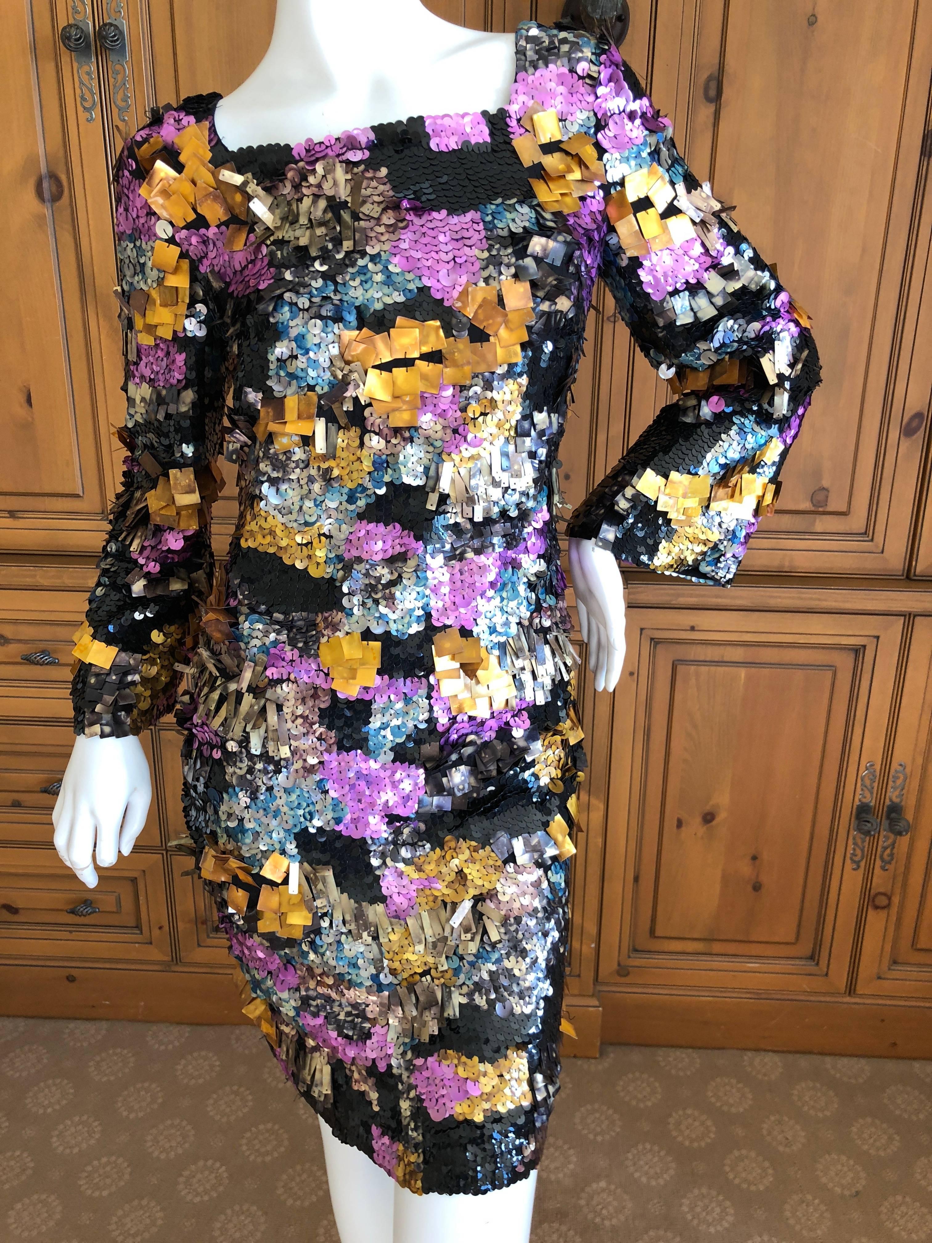 Emilio Pucci Heavily Embellished Technicolor Sequin Paillette Cocktail Dress For Sale 2