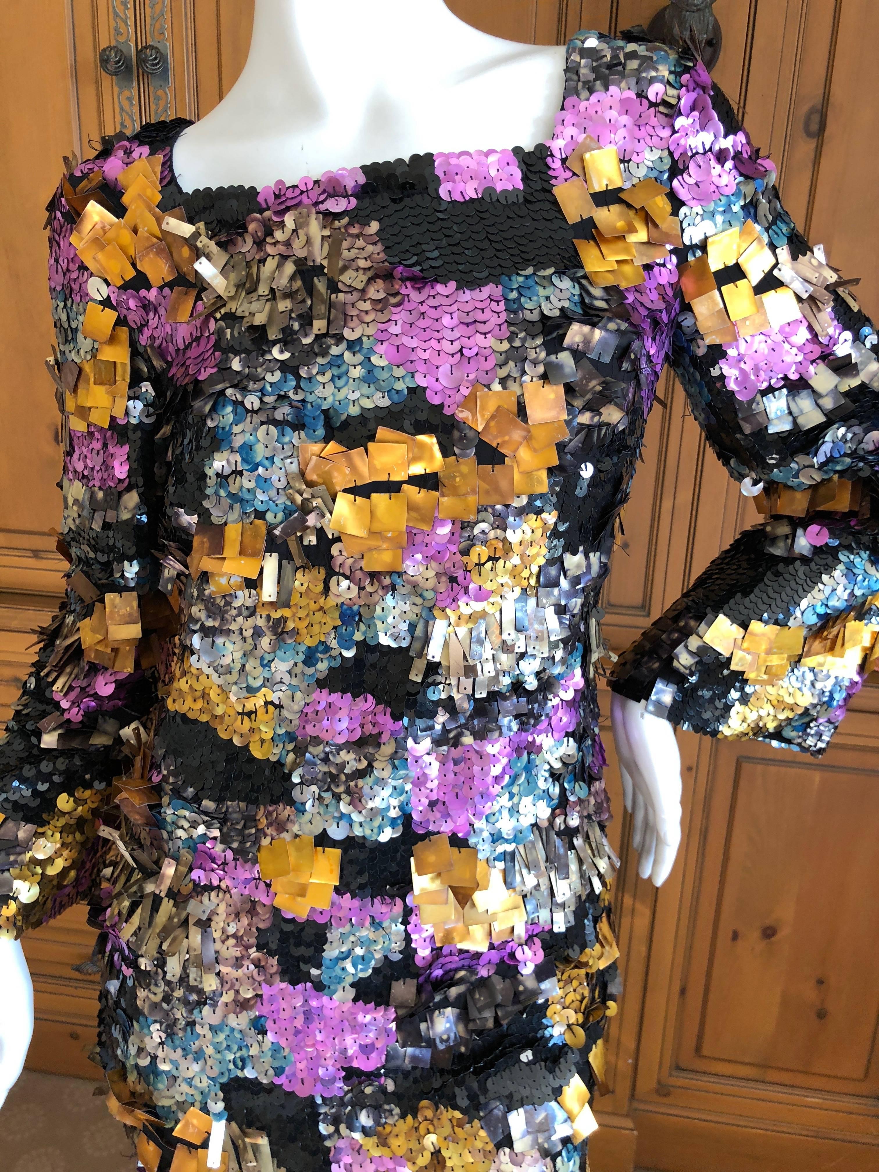 Emilio Pucci Heavily Embellished Technicolor Sequin Paillette Cocktail Dress In Excellent Condition For Sale In Cloverdale, CA