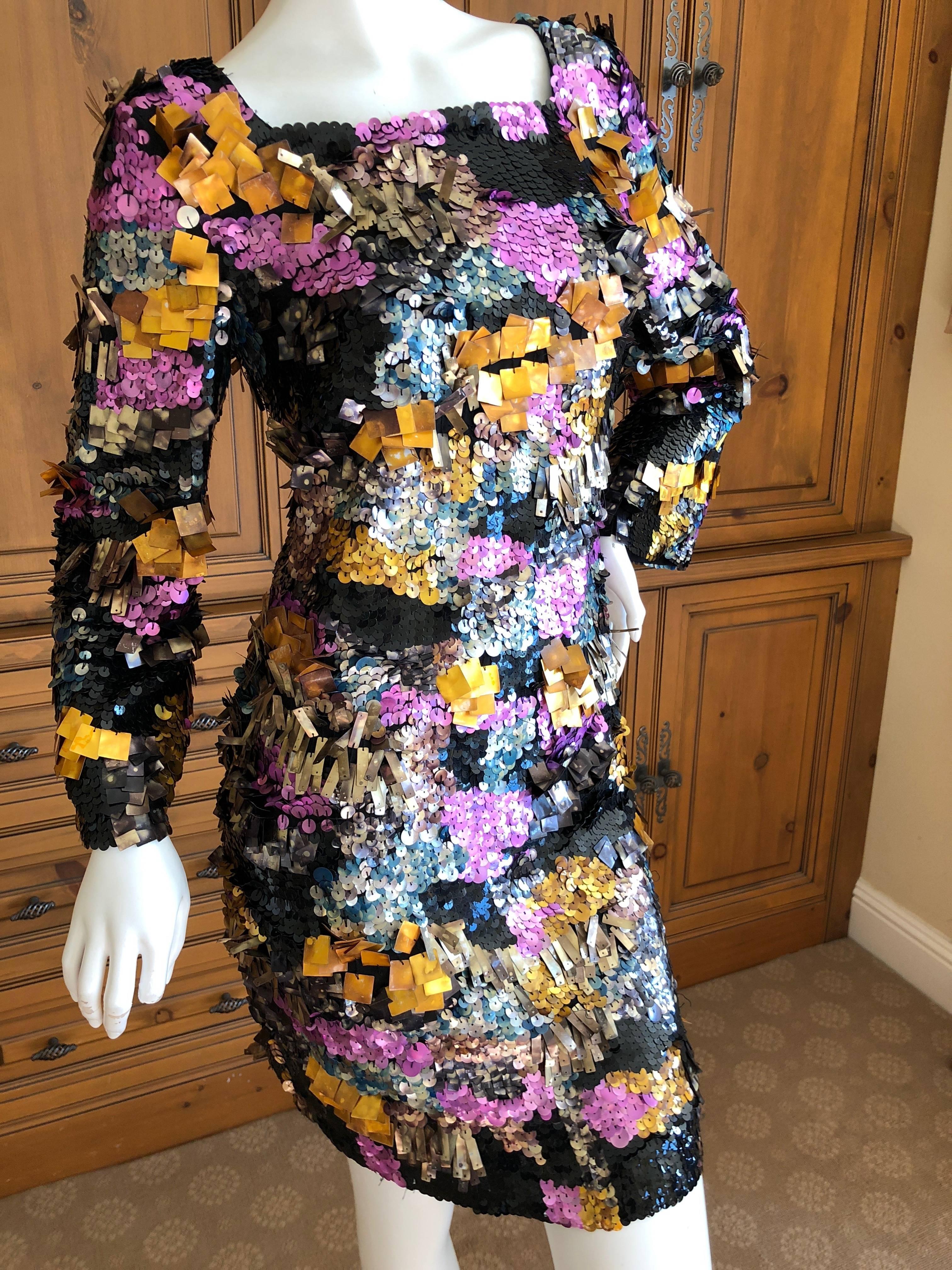 Women's Emilio Pucci Heavily Embellished Technicolor Sequin Paillette Cocktail Dress For Sale