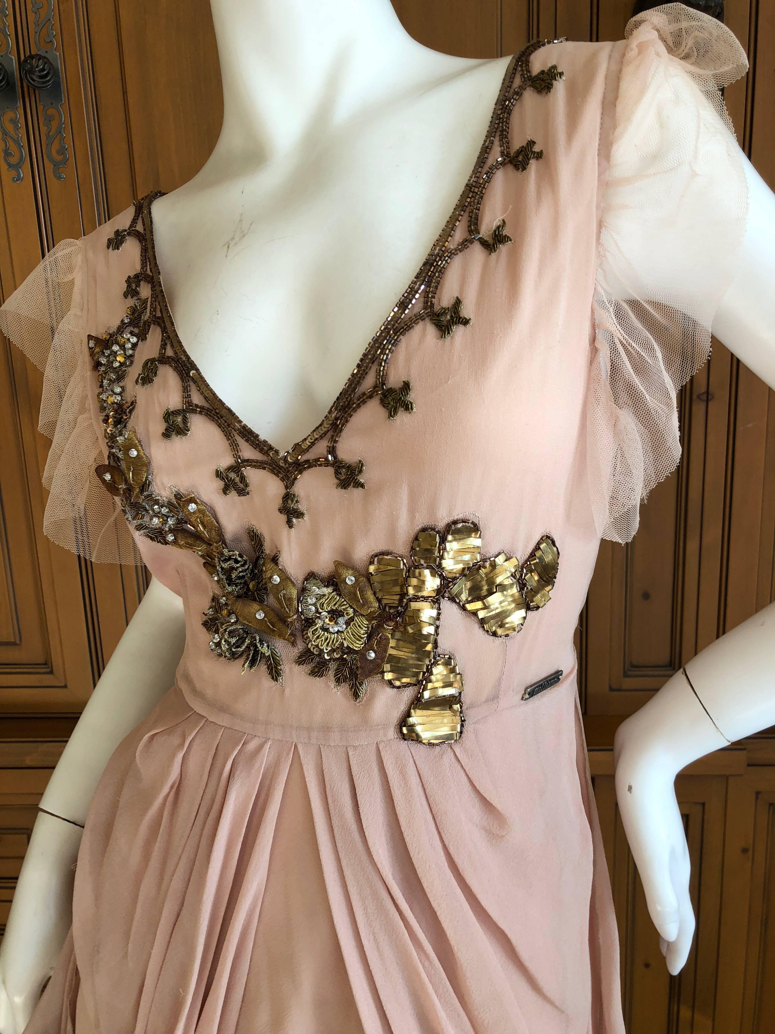 Beige John Galliano Vintage Embellished Draped Cocktail Dress New With Tags