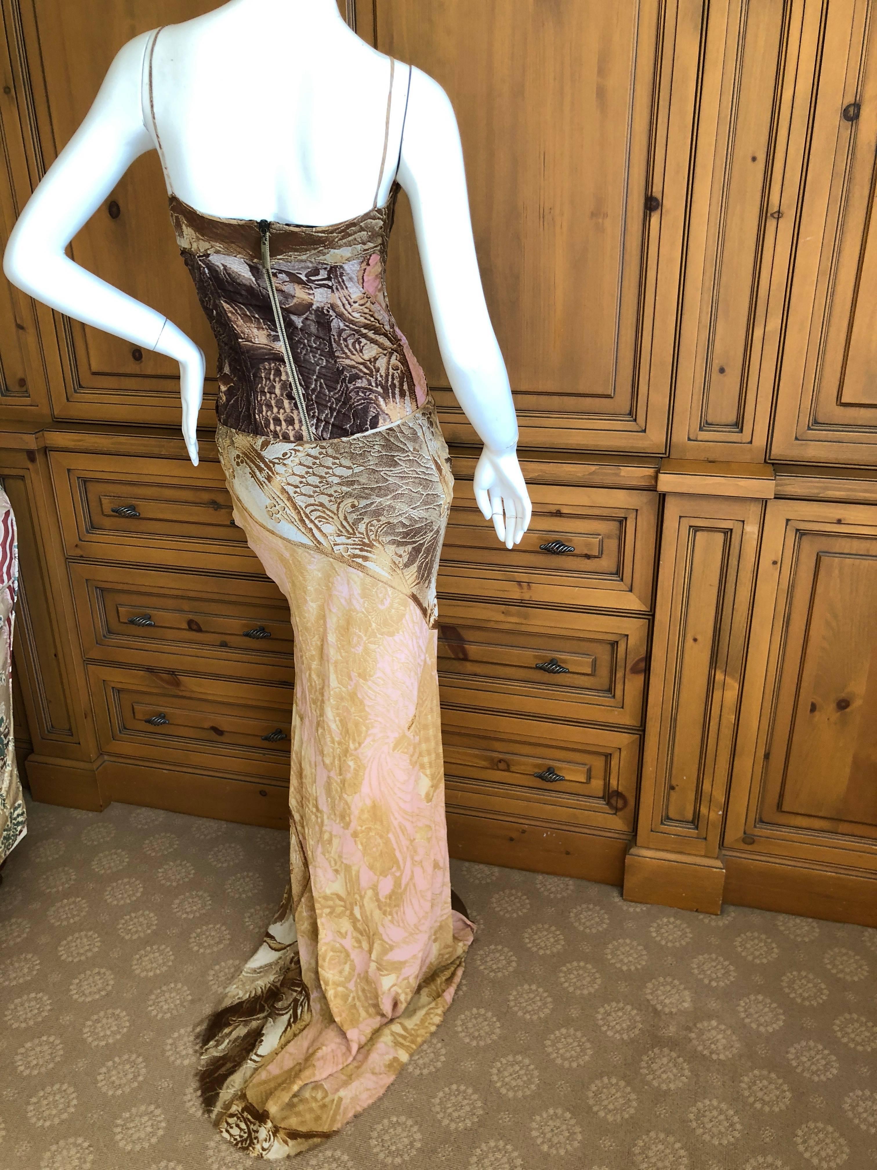 Roberto Cavalli Vintage Gold Trim Silk Corseted Evening Dress with Full Train 2