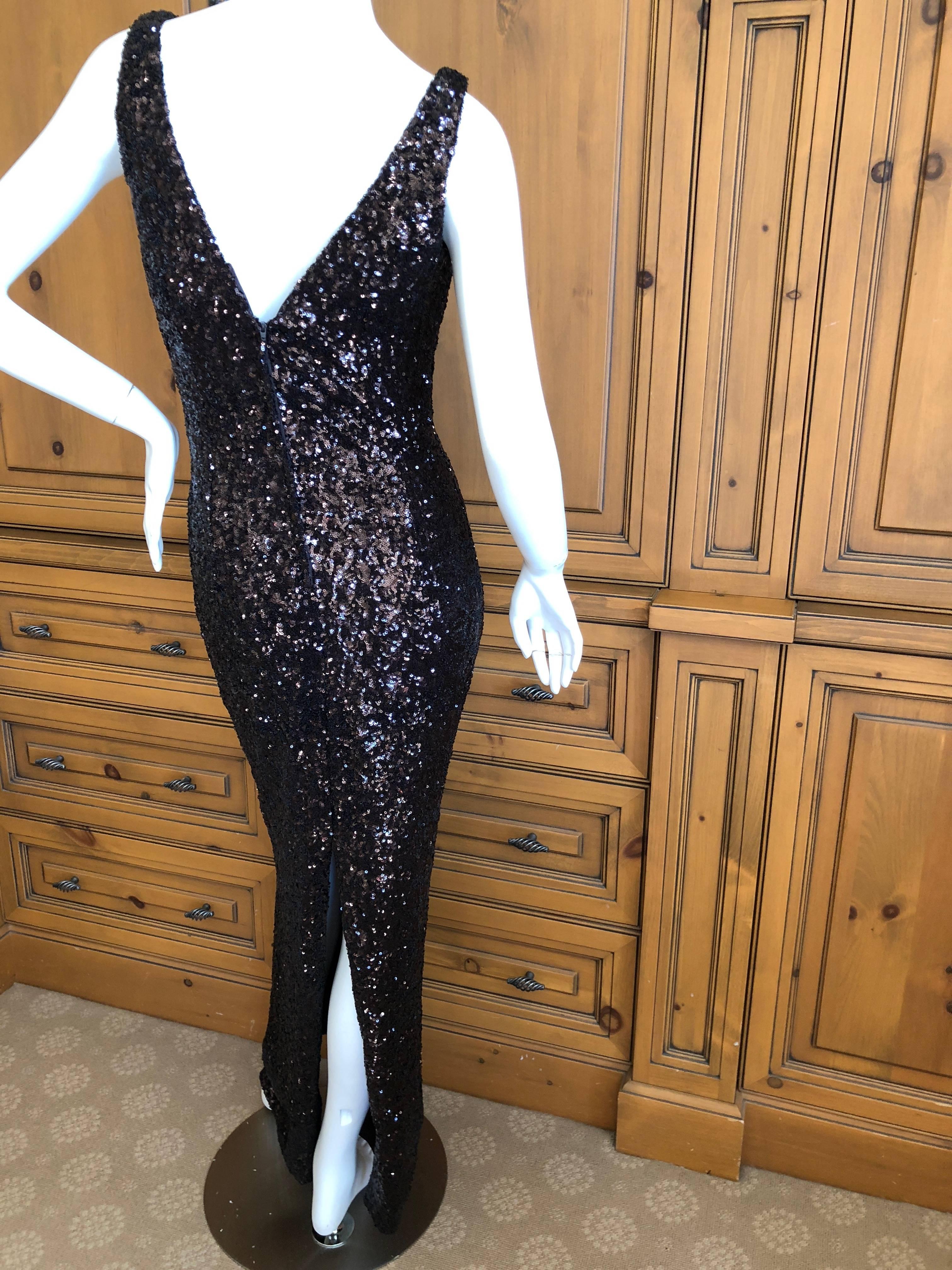 Women's  Vicky Tiel Vintage Hollywood Glamour Brown Sequin Siren Gown For Sale