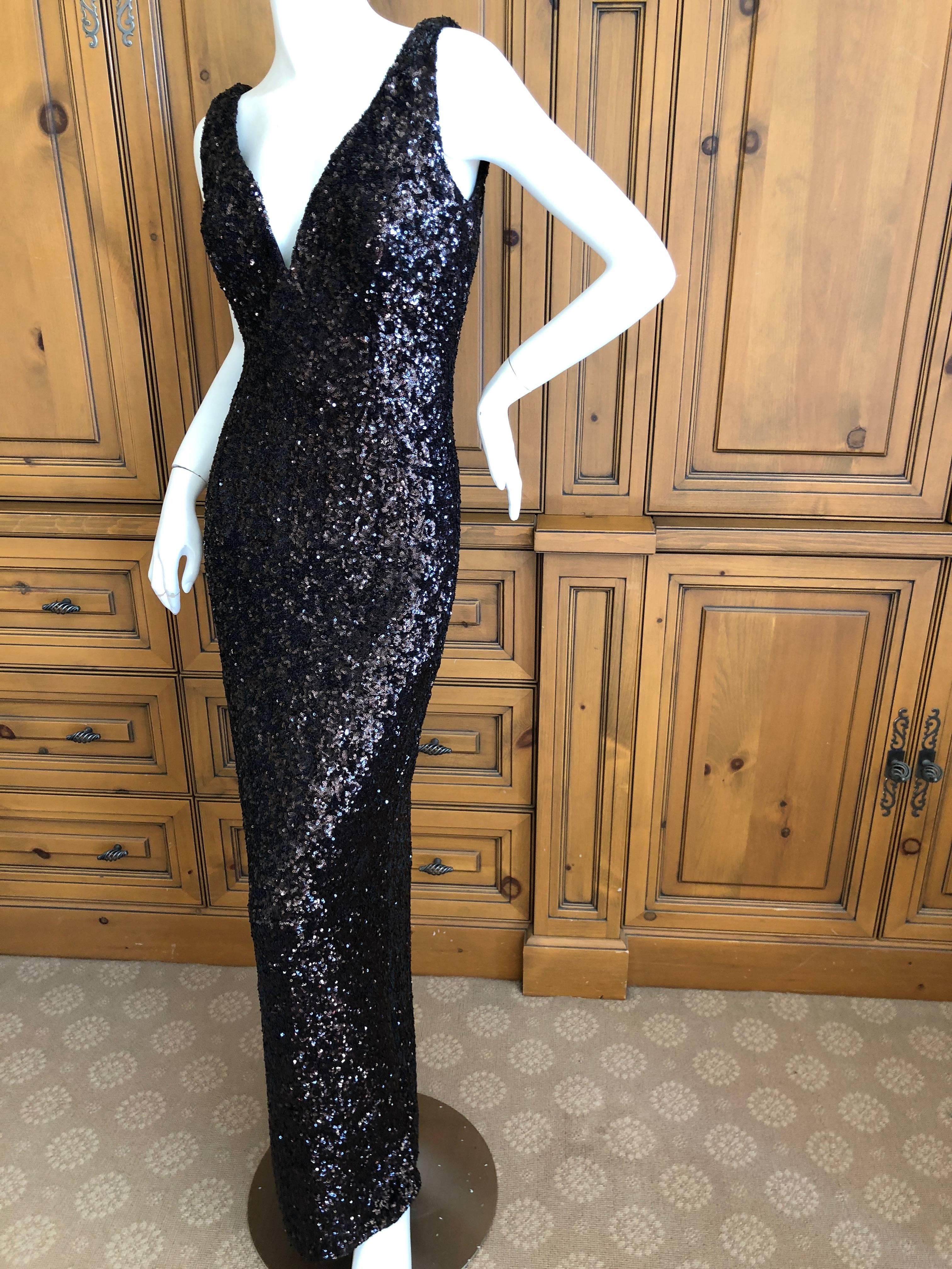 Vicky Tiel Vintage Hollywood Glamour Brown Sequin Siren Gown In Excellent Condition For Sale In Cloverdale, CA