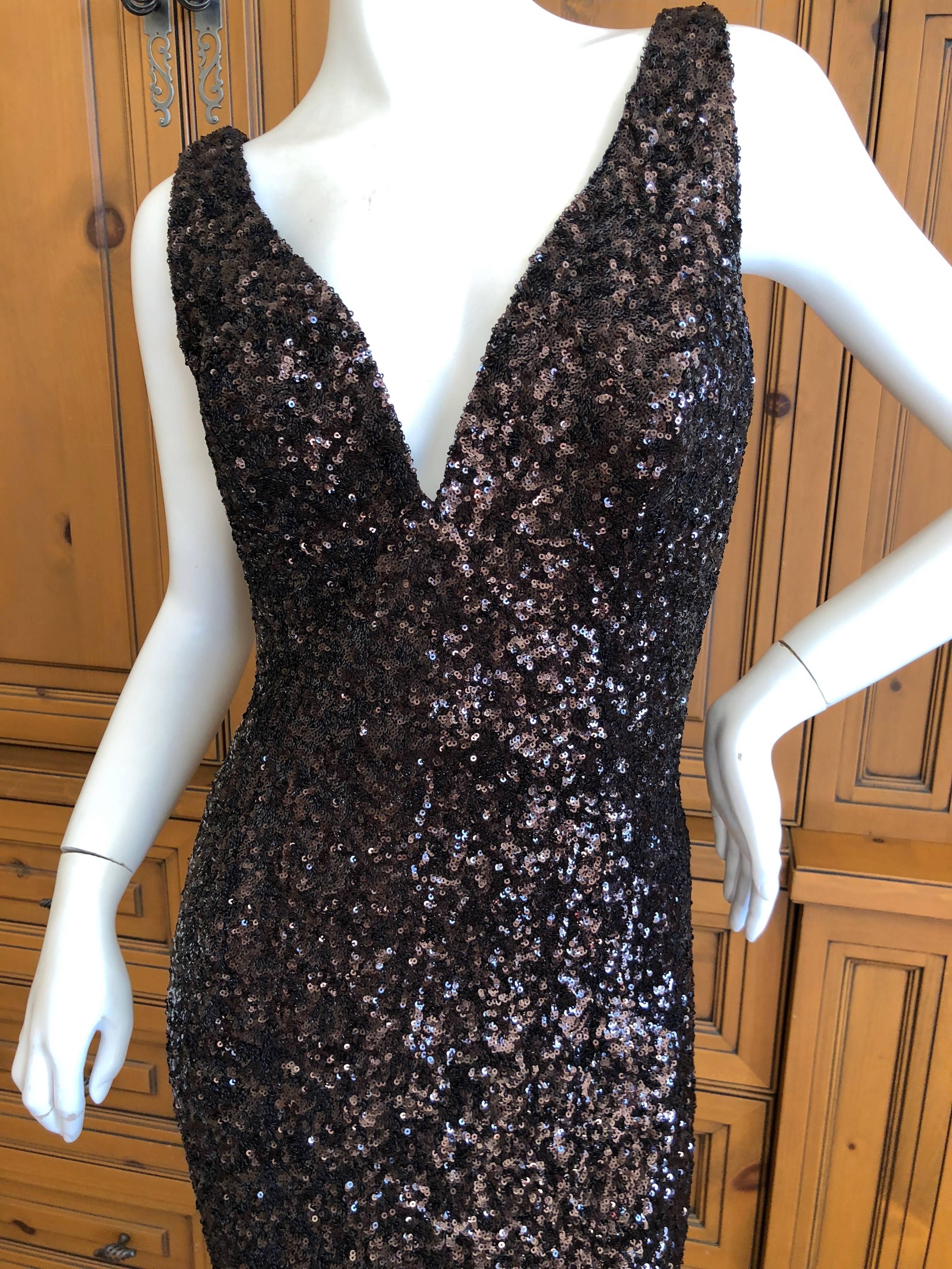 Black  Vicky Tiel Vintage Hollywood Glamour Brown Sequin Siren Gown For Sale