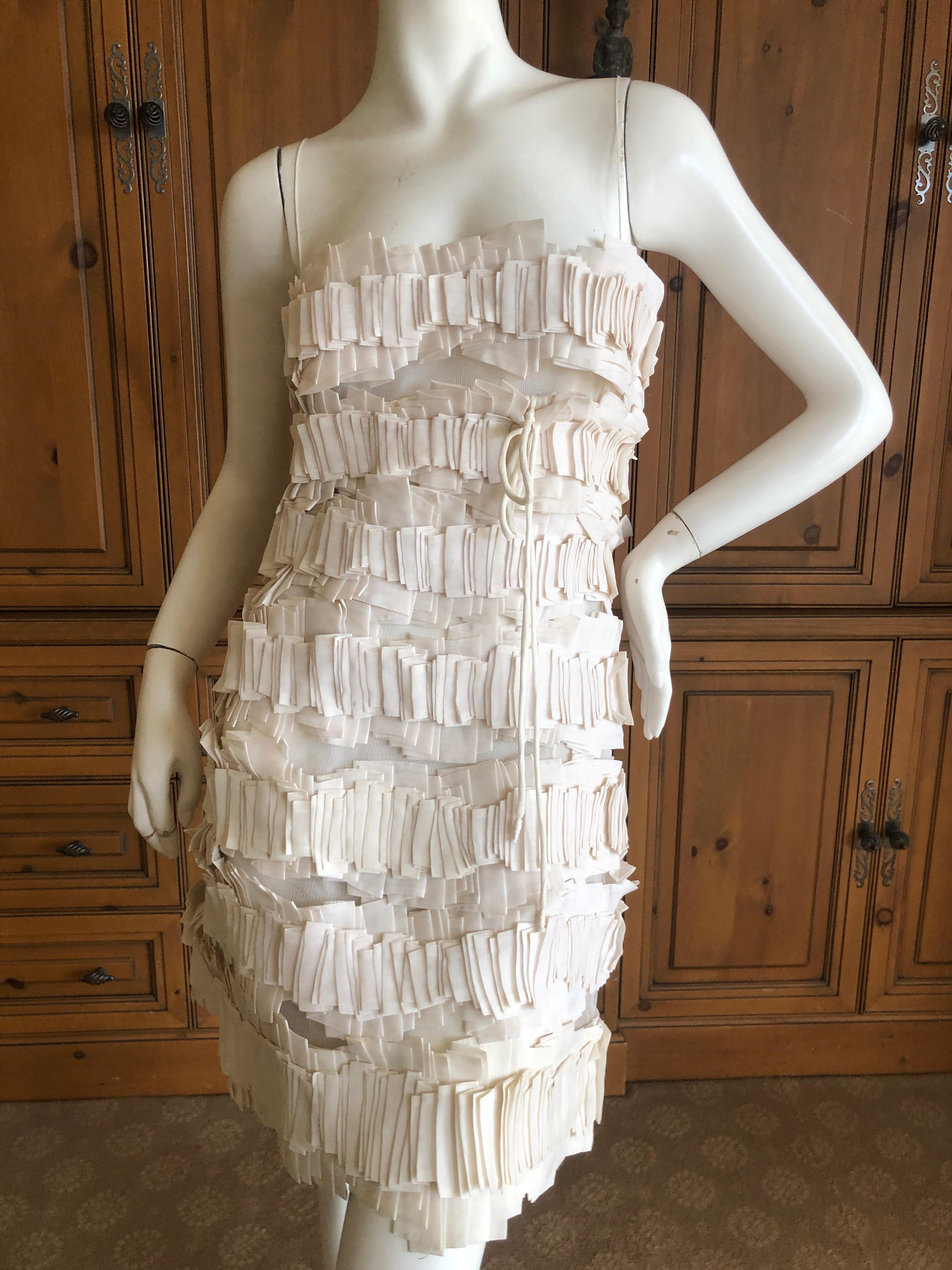 Chado Ralph Rucci Romantic Ivory Origami on Mesh Dress Size 4 In Excellent Condition For Sale In Cloverdale, CA