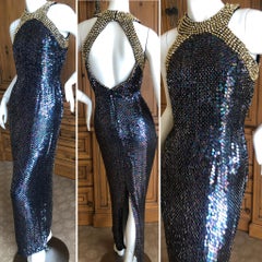 Oleg Cassini Seventies Sequin Beaded Backless Evening Dress