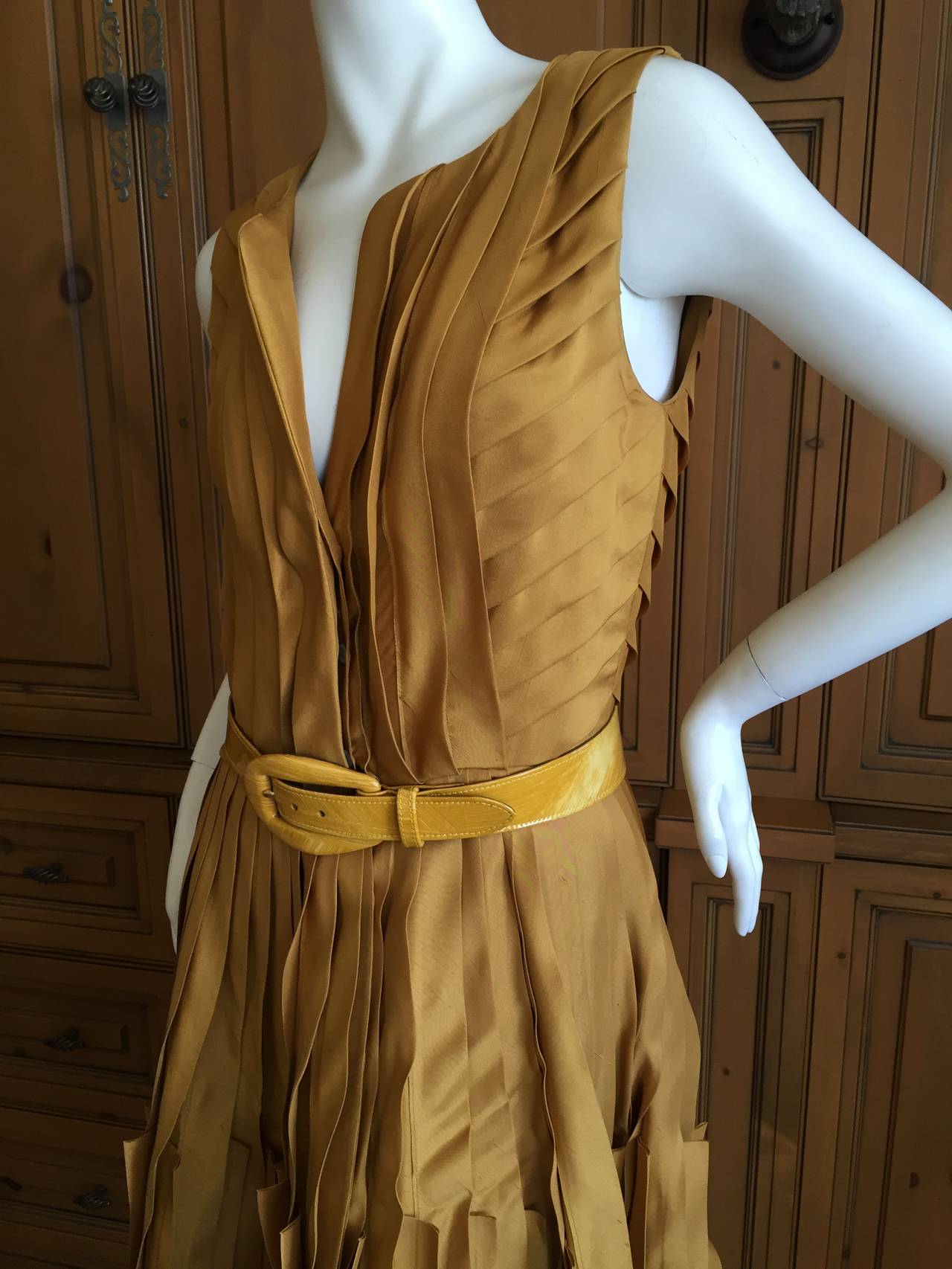 Women's Oscar de la Renta Mustard Silk Origami Dress