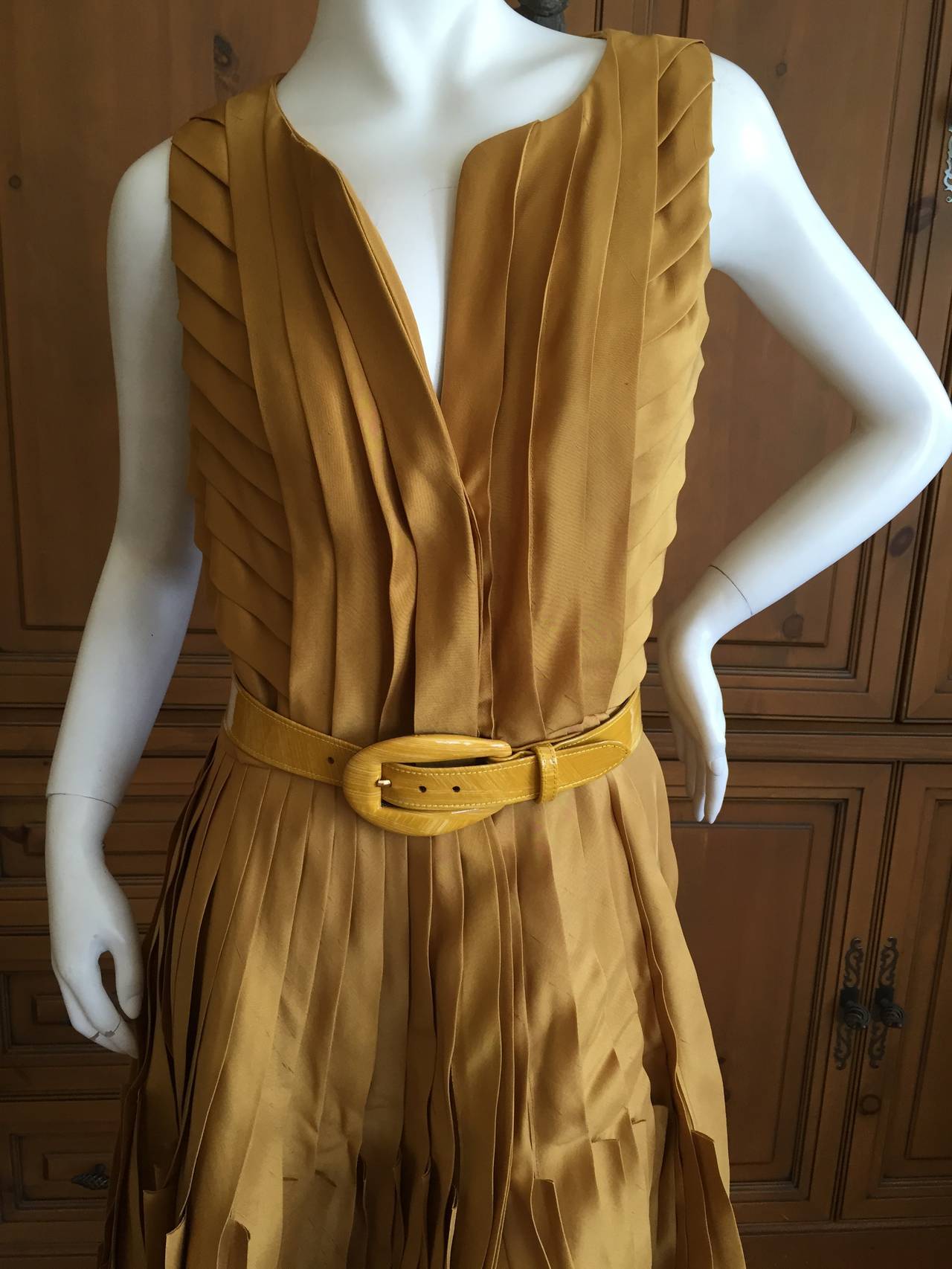 Oscar de la Renta Mustard Silk Origami Dress 1