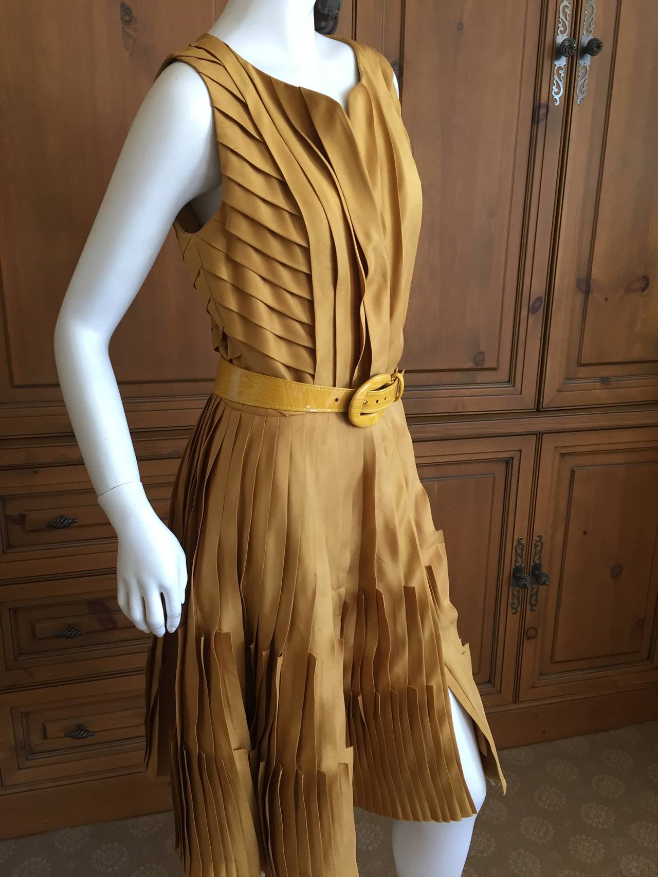 Oscar de la Renta Mustard Silk Origami Dress 2