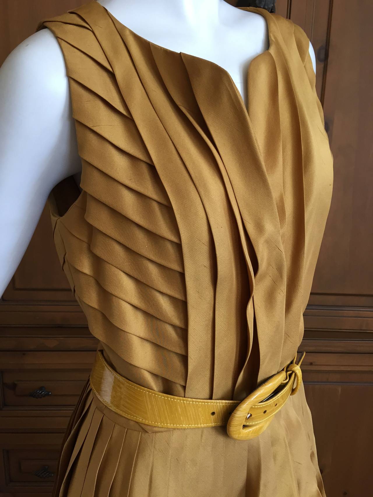 Oscar de la Renta Mustard Silk Origami Dress 3