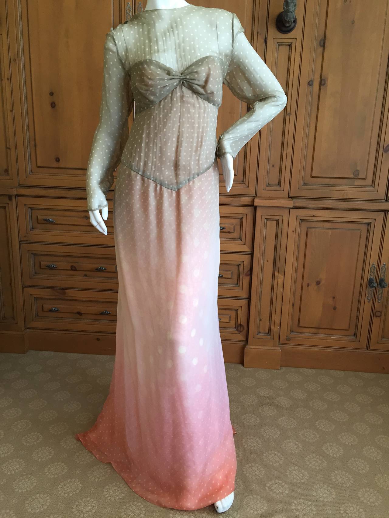 Bill Blass 70's Sheer Silk Chiffon Polka Dot Ombre Dress In Excellent Condition In Cloverdale, CA