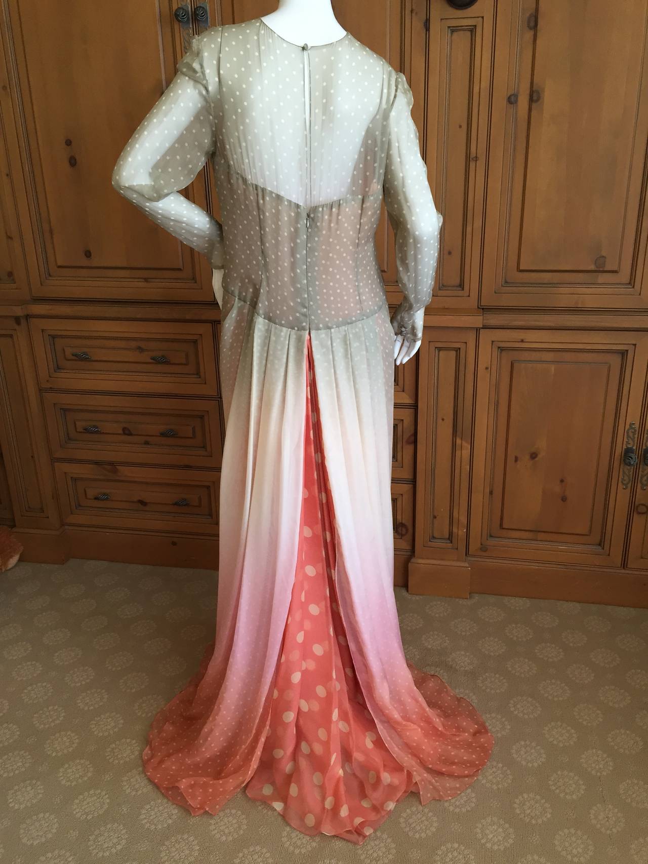 Women's Bill Blass 70's Sheer Silk Chiffon Polka Dot Ombre Dress