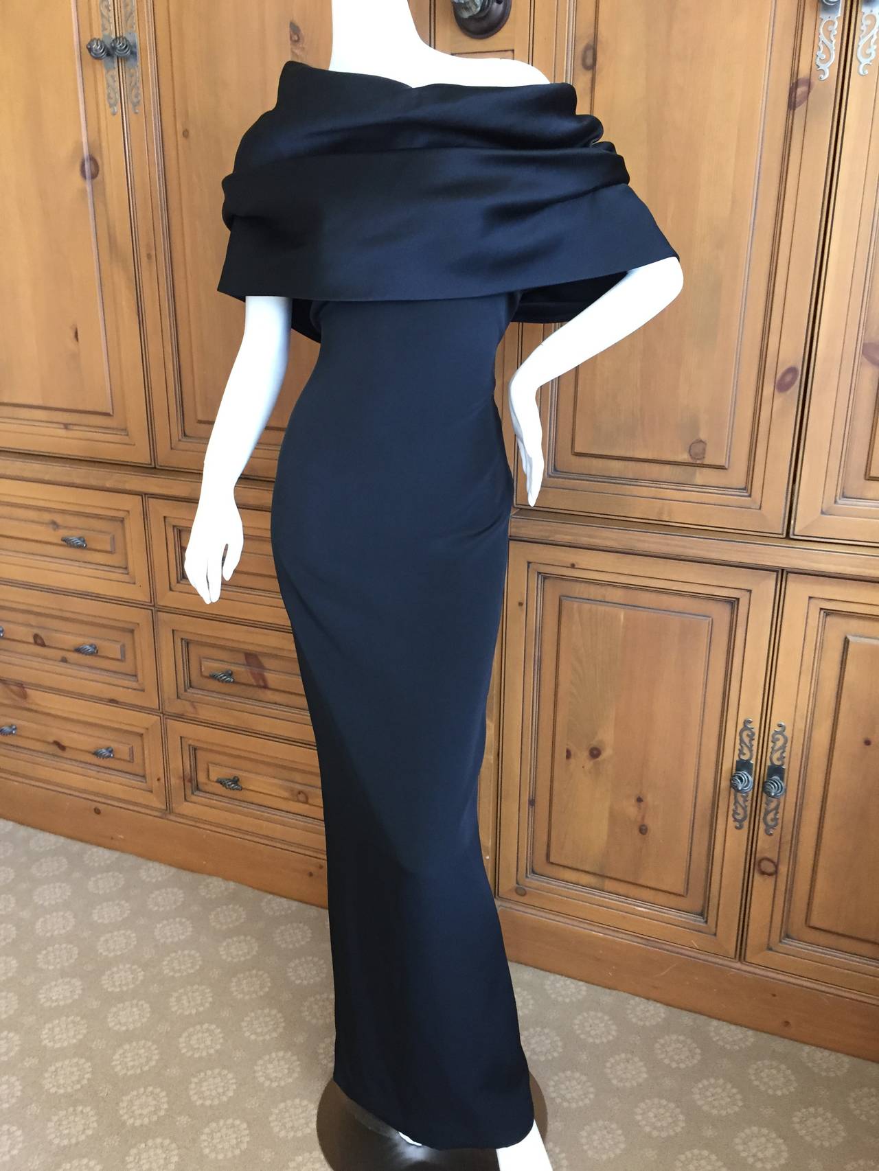 Bill Blass Lovely 70's Black Sleeveless Dress with Attached Capelet / Stole 2