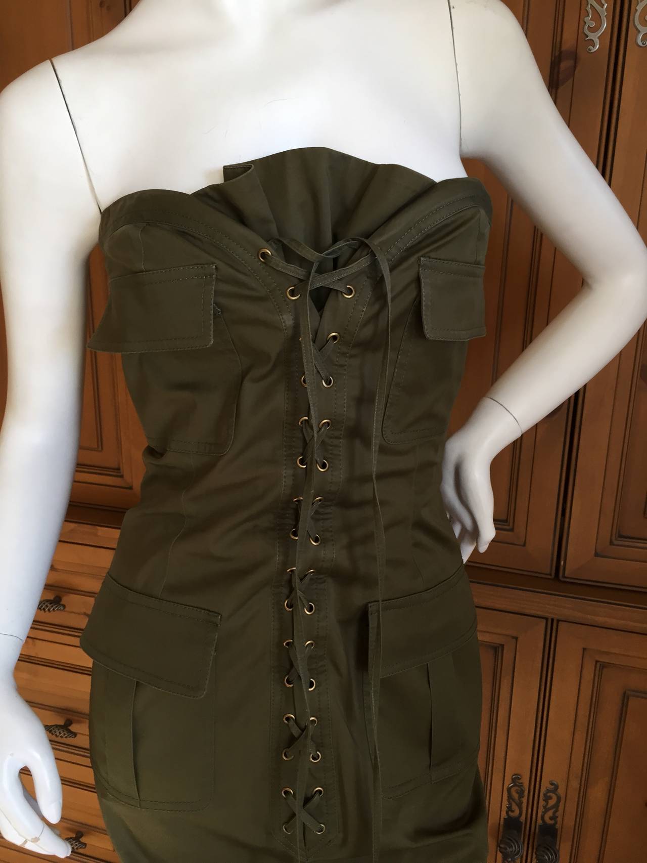 Yves Saint Laurent by Tom Ford Strapless Safari Dress In Excellent Condition In Cloverdale, CA