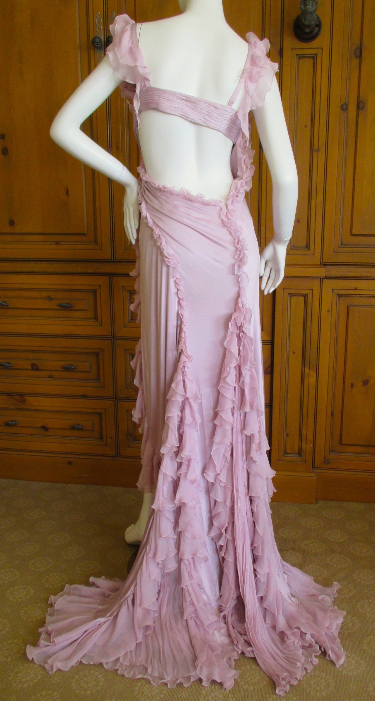 Atelier Versace Vintage Lavender Ruffled Backless Dress In Excellent Condition In Cloverdale, CA