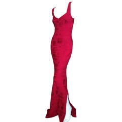 John Galliano 1990's Red Bias Cut Logo Dress