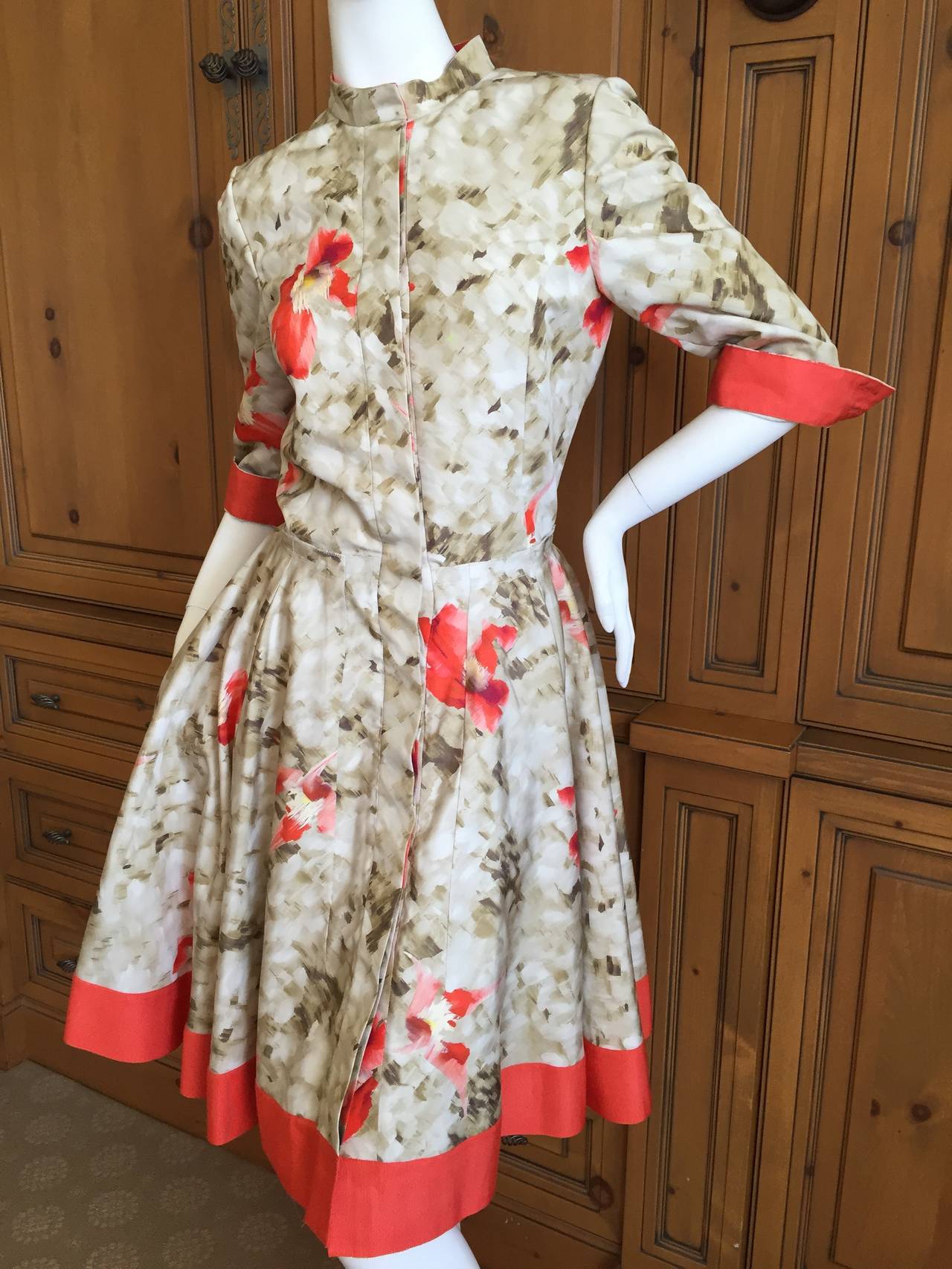 Oscar de la Renta Vintage Silk Floral Dress In Excellent Condition In Cloverdale, CA