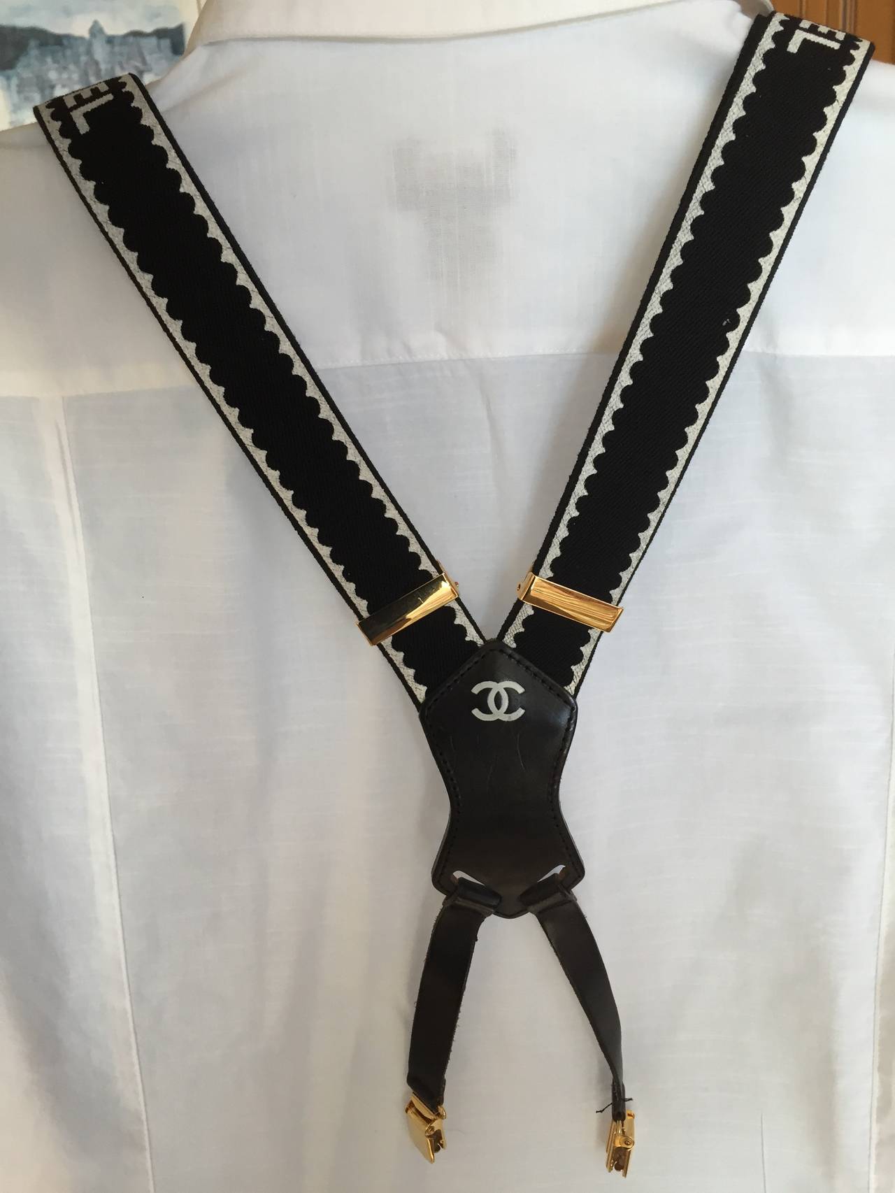 Chanel Black and White Suspenders Unworn In New Condition In Cloverdale, CA