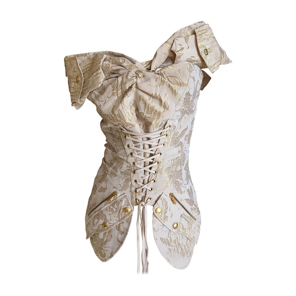 Christian Dior by John Galliano Gold Jacquard Corset Lace Top