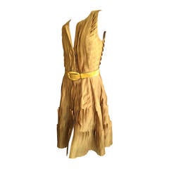Oscar de la Renta Mustard Silk Origami Dress