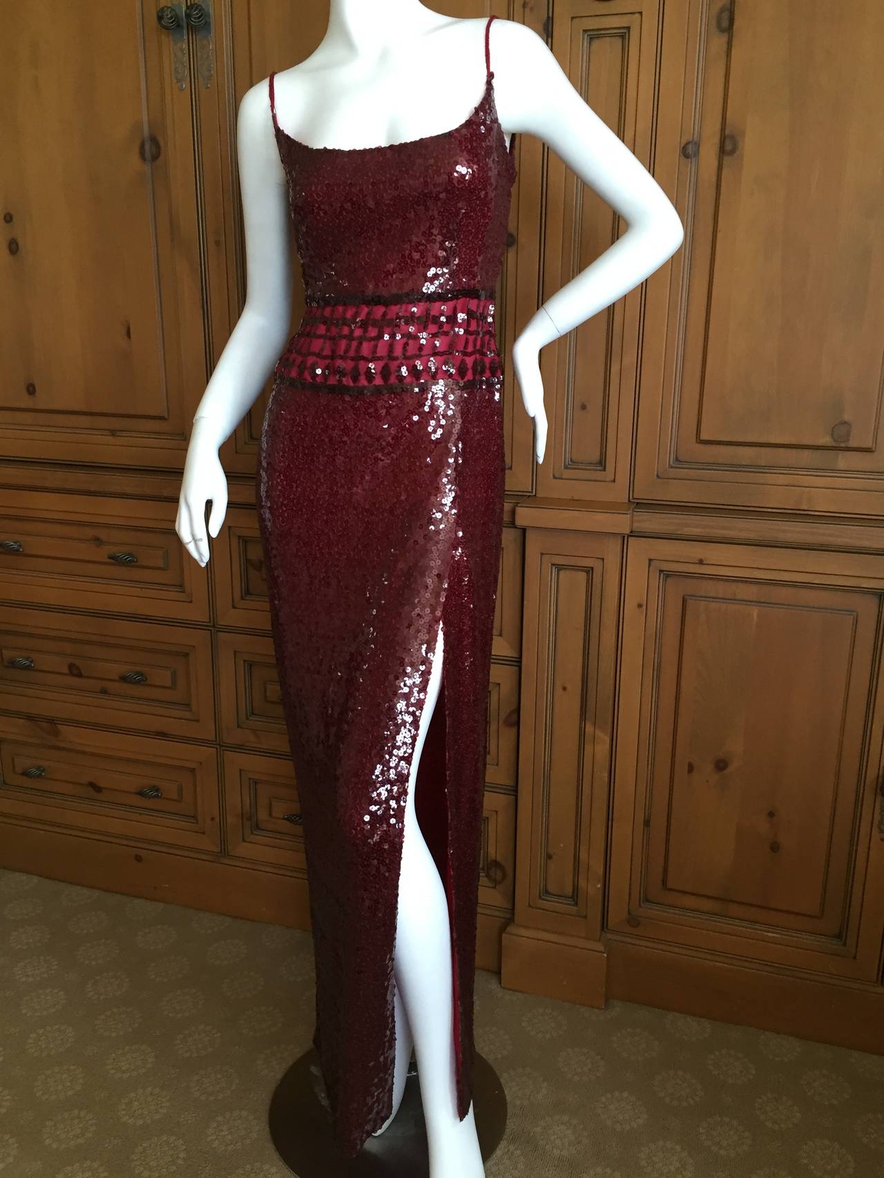 Richard Tyler Couture Silk Sequin Mermaid Gown For Sale 1