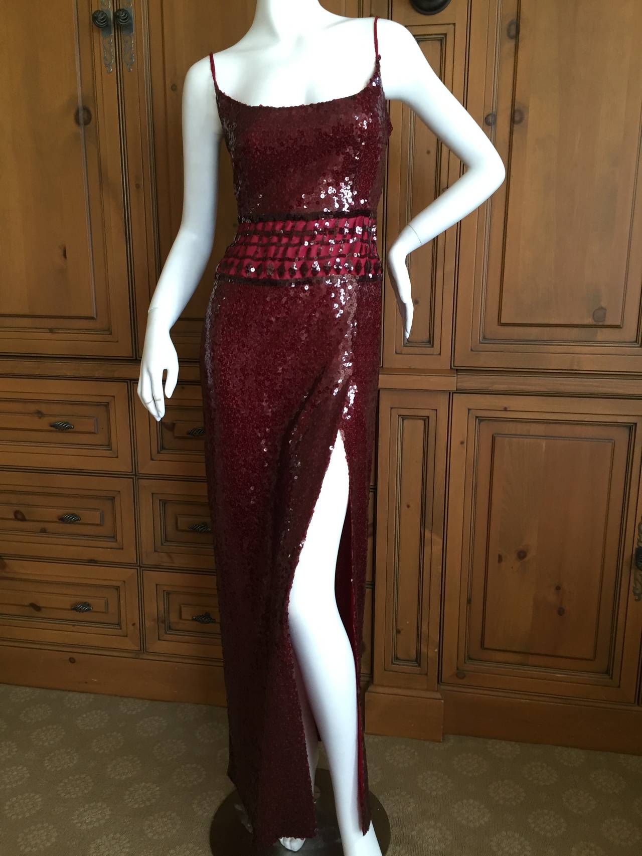 Richard Tyler Couture Silk Sequin Mermaid Gown For Sale 2