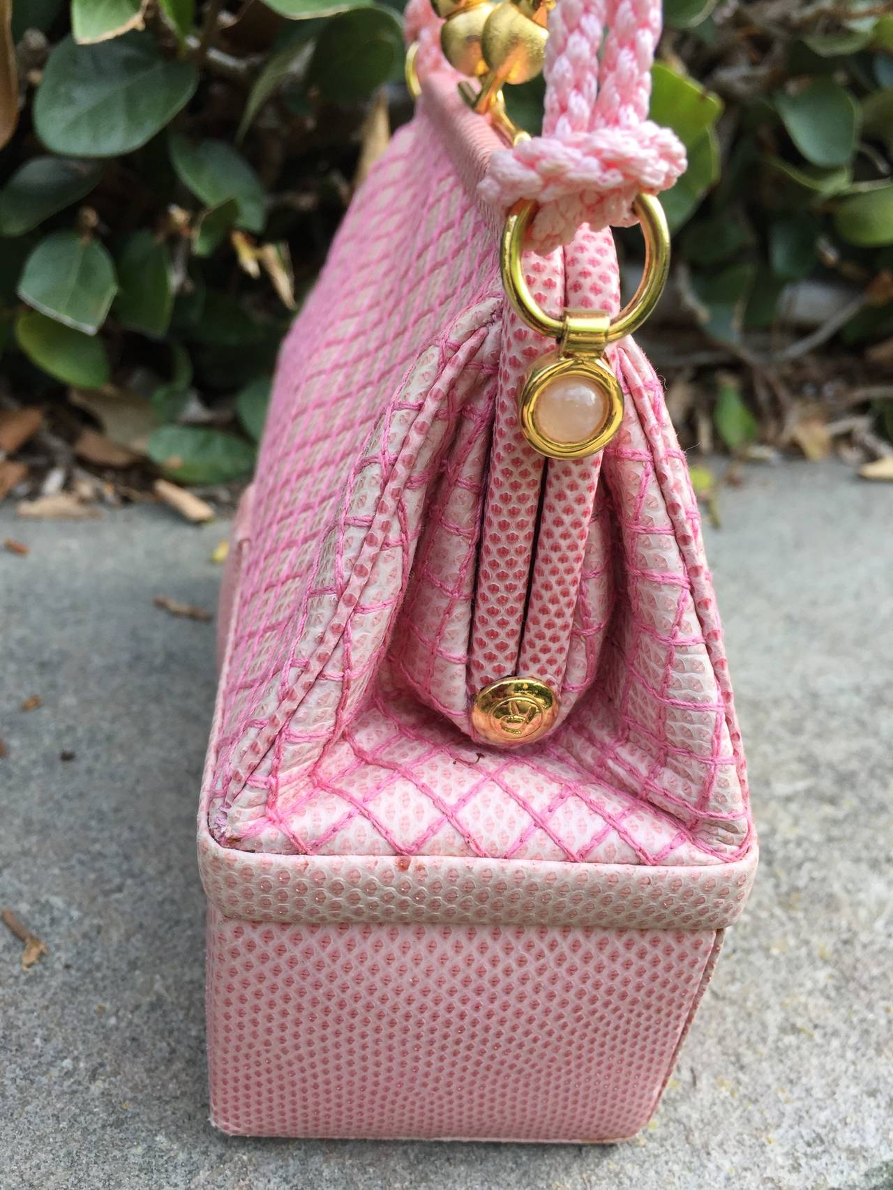 Judith Leiber Mini Pale Pink Quilted Lizard Tassel Bag 3
