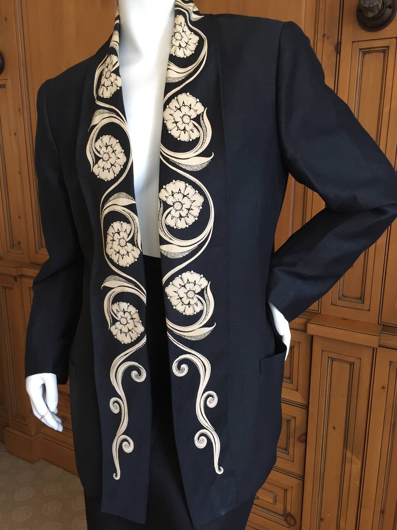 Gianni Versace 1987 Black Linen / Silk Skirt Suit 1