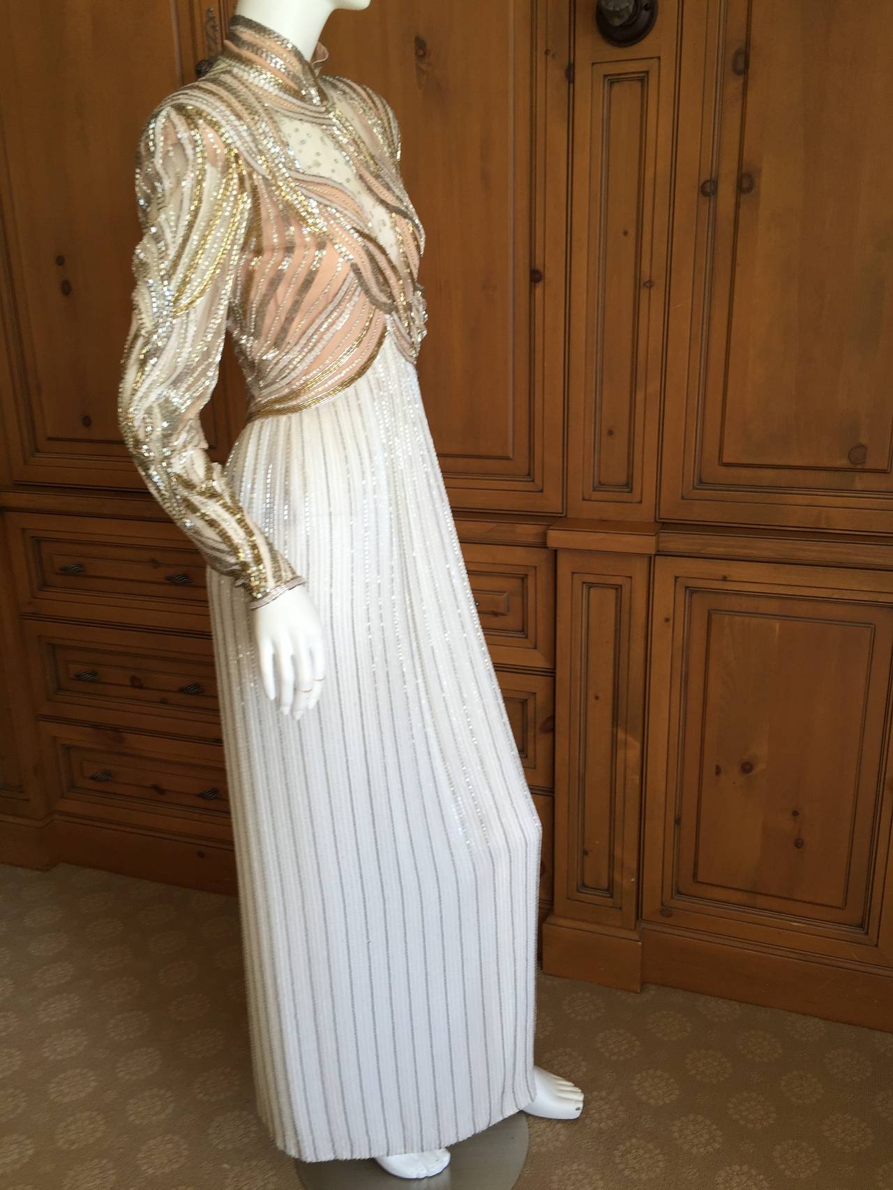 Bob Mackie Sheer Illusion 1970's Beaded Gown 2