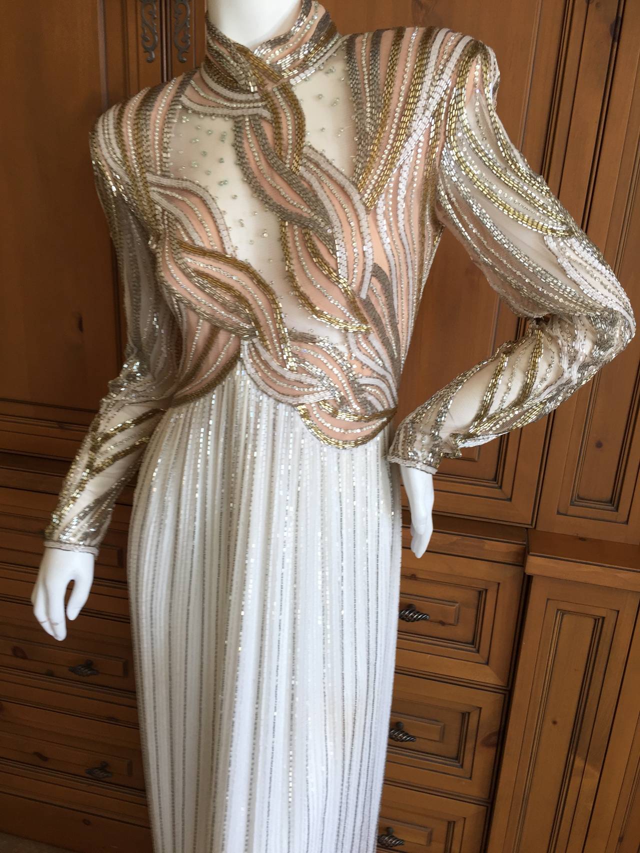 Bob Mackie Sheer Illusion 1970's Beaded Gown 3