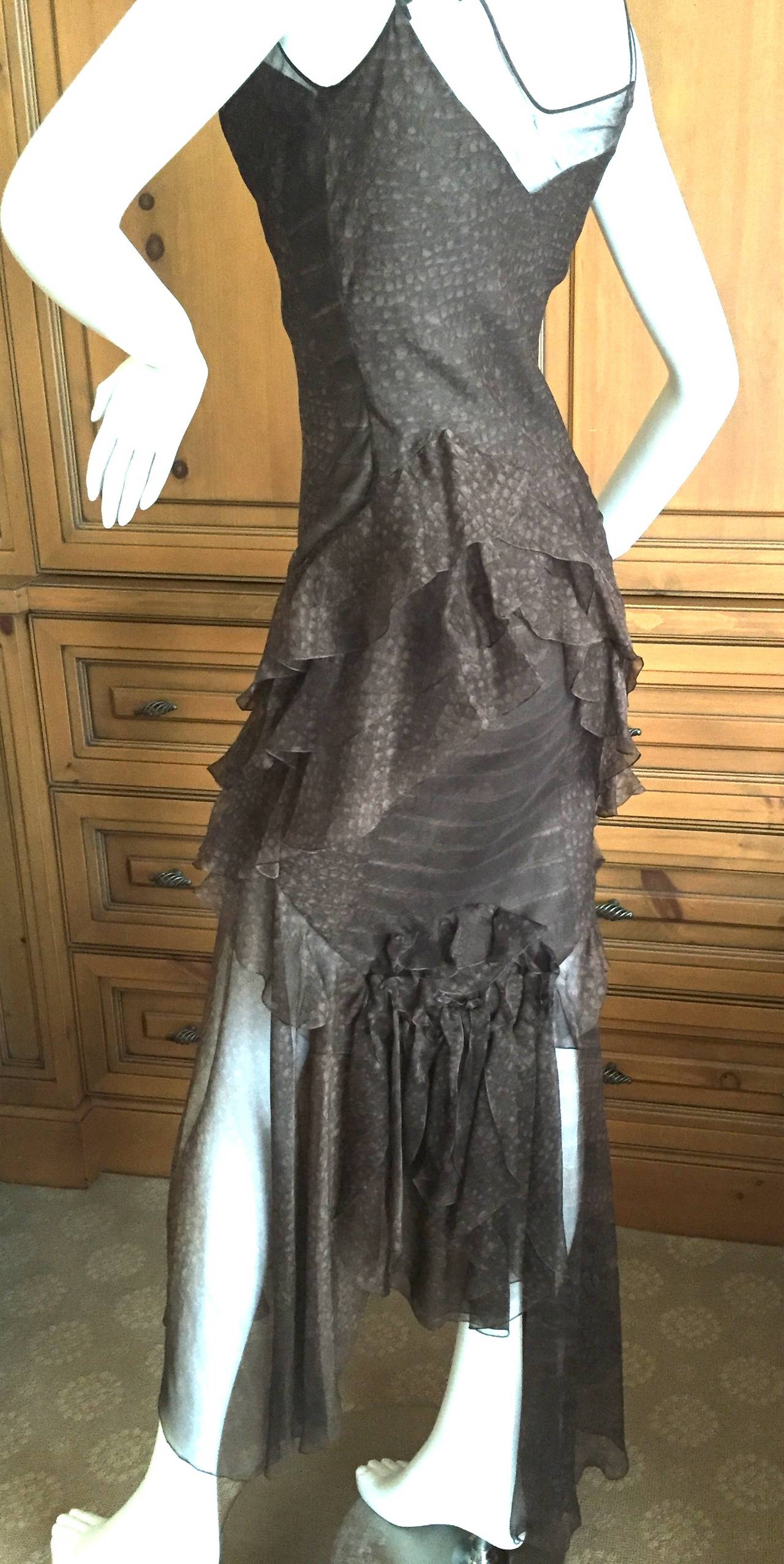 Women's John Galliano Bias Cut Vintage Reptile Print Silk Dress