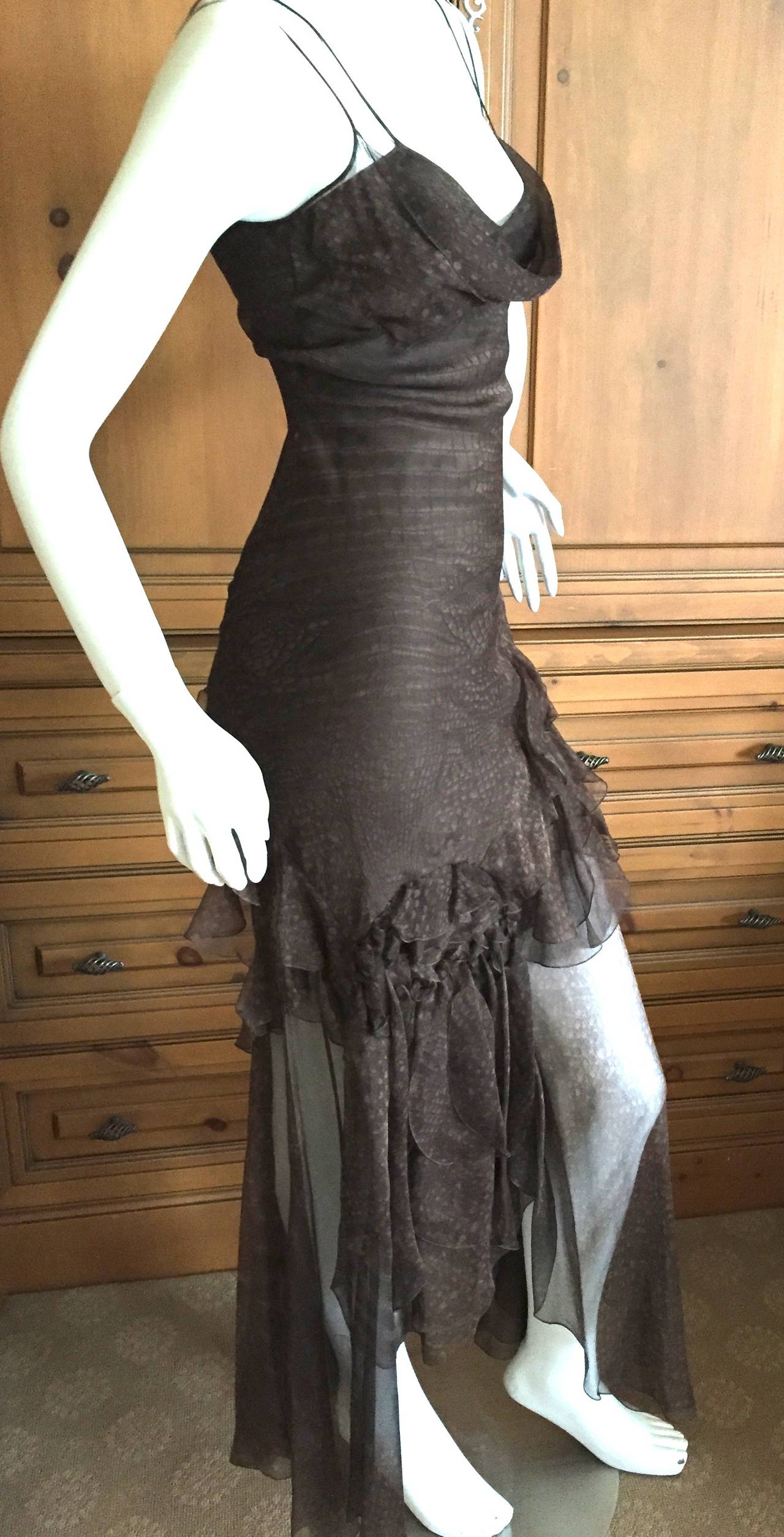 John Galliano Bias Cut Vintage Reptile Print Silk Dress at 1stDibs