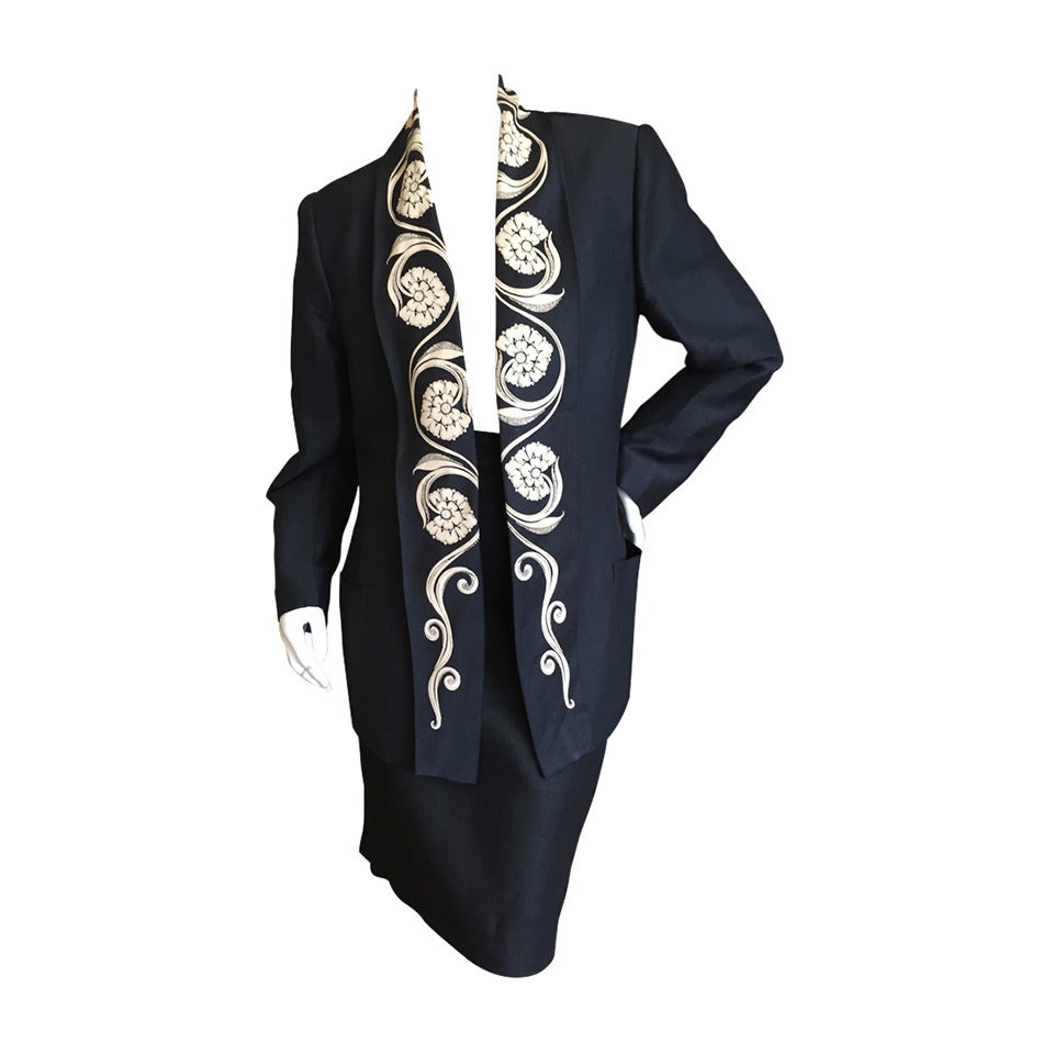 Gianni Versace 1987 Black Linen / Silk Skirt Suit
