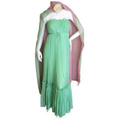Jean-Louis Couture 1950's Pleated Silk Chiffon Dress with Sheer Wrap