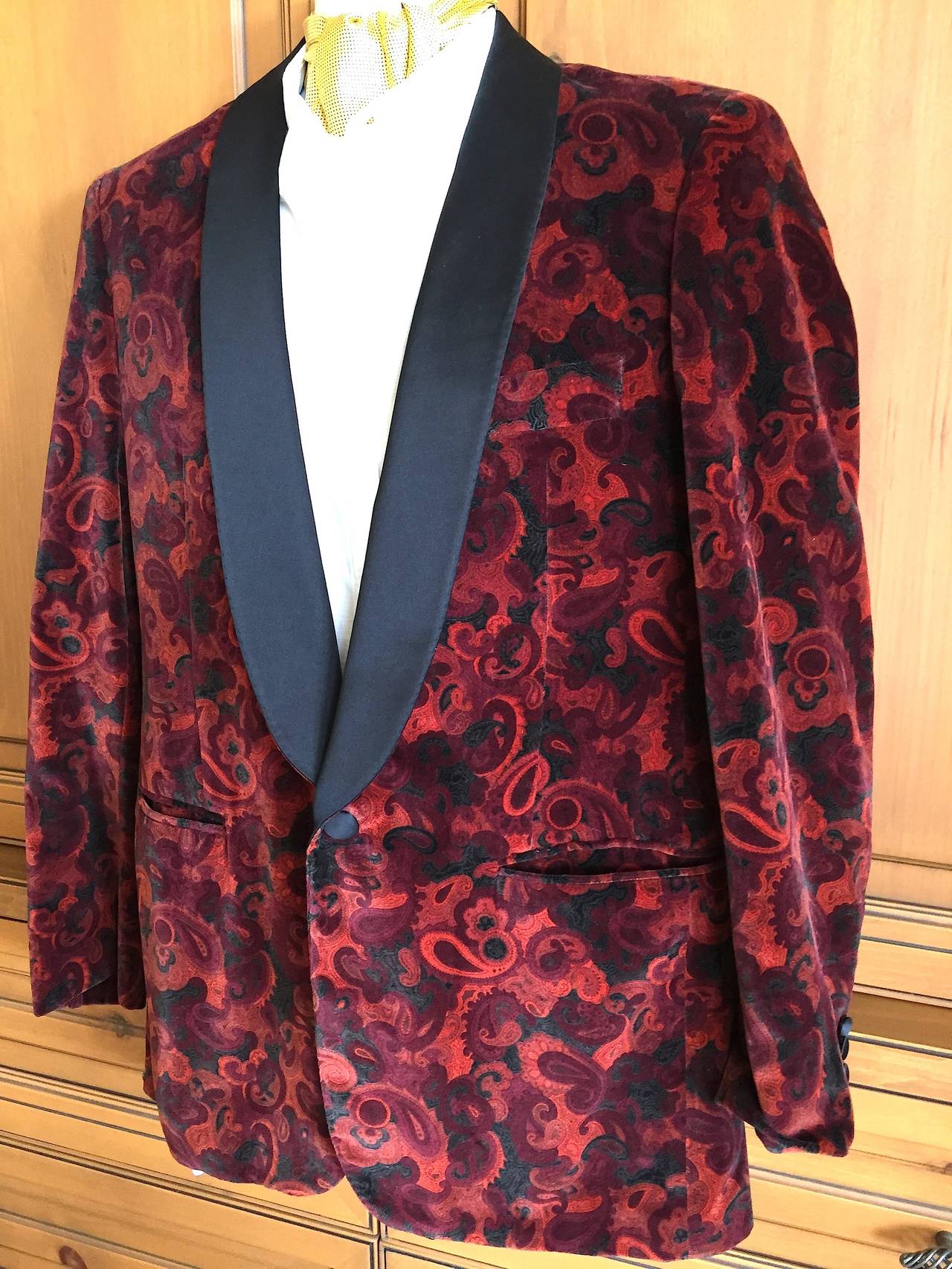 Men's Sulka Vintage Velvet Smoking Jacket w Satin Shawl Collar Lapels