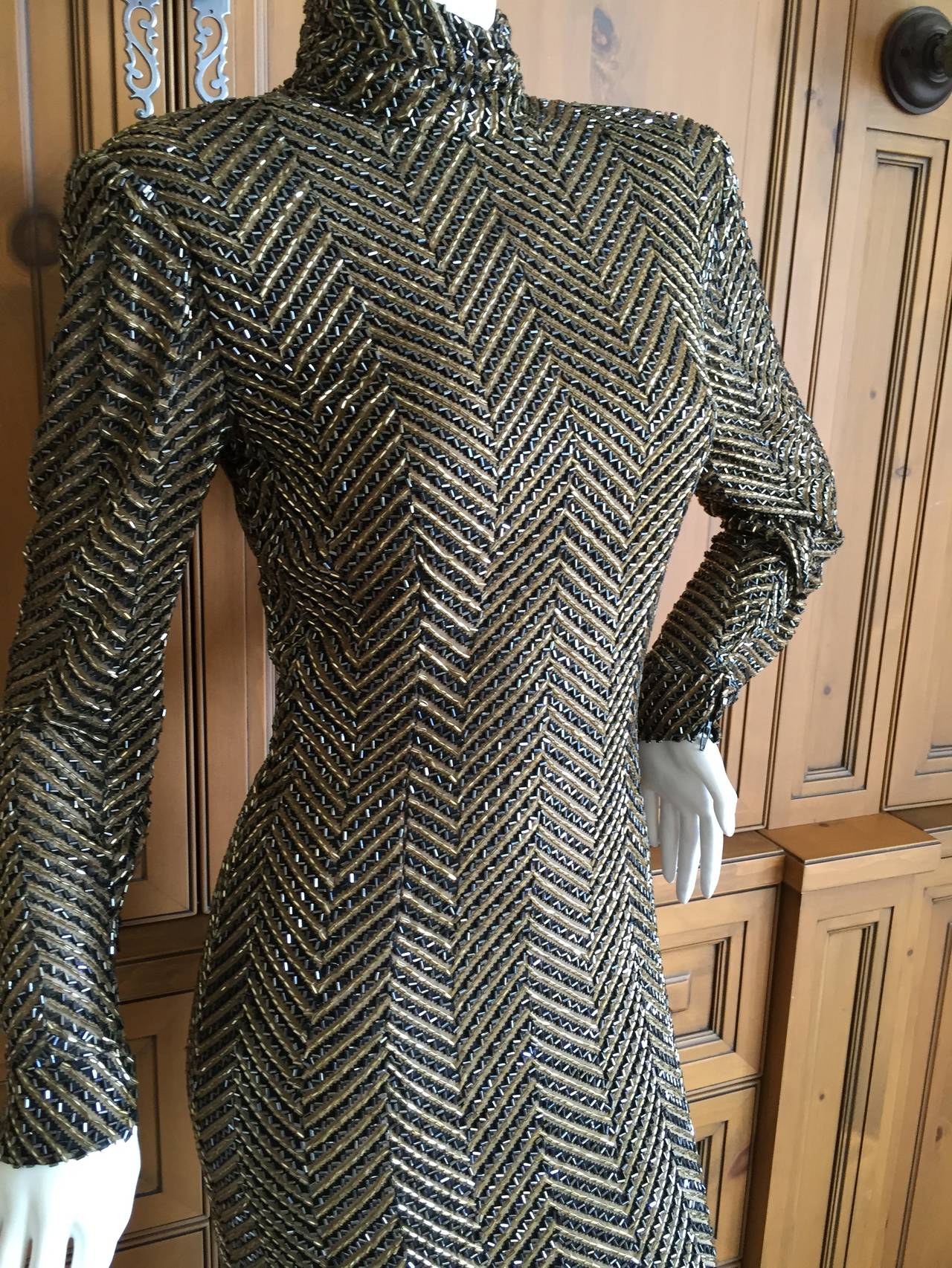 Bob Mackie 1980 Beaded Zig Zag Column Dress