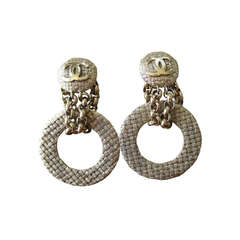 Chanel Large Gold Tone Hoop Earrings