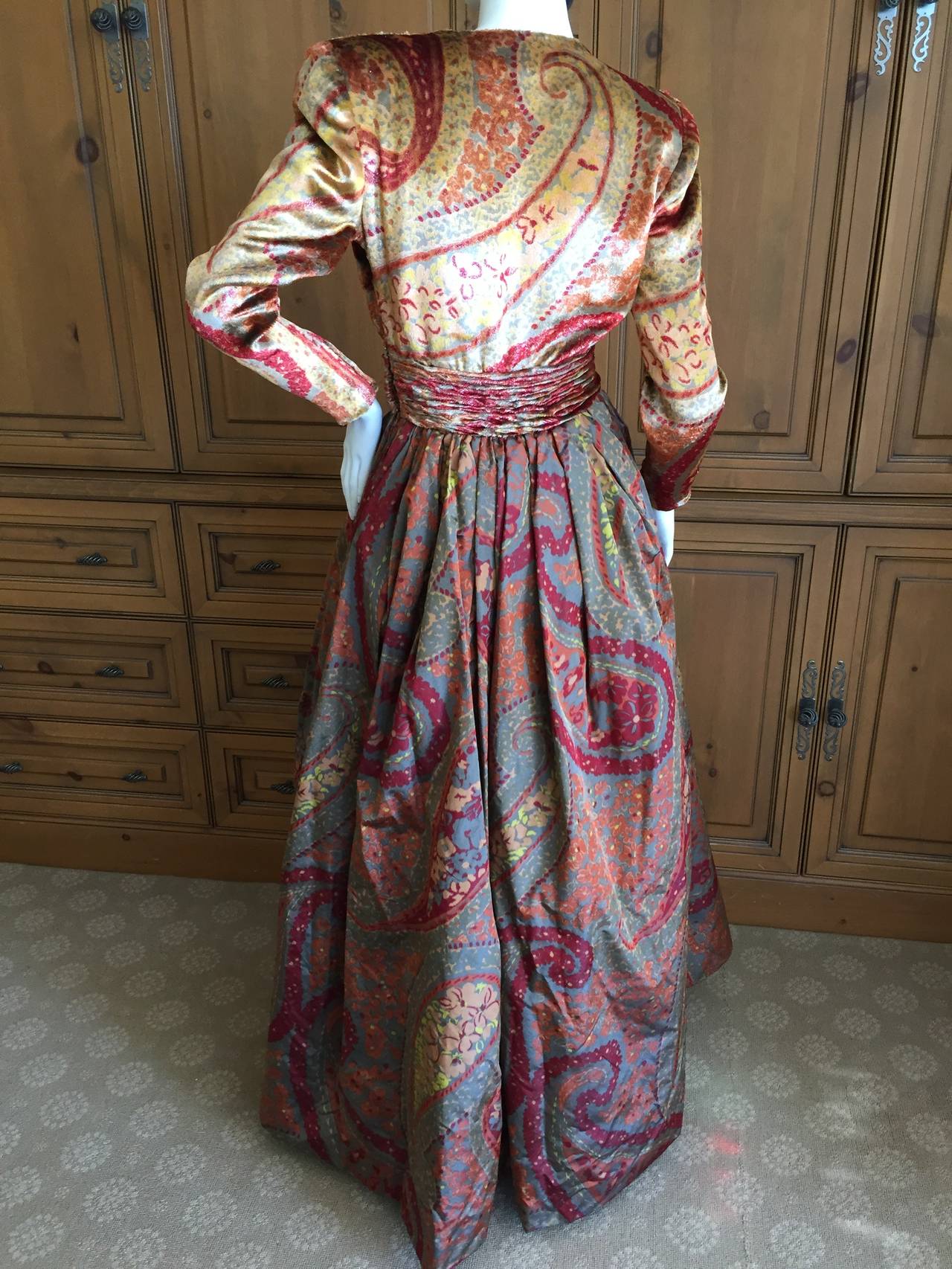 Valentino Boutique 1980's Low Cut Silk Paisley Ball Gown 3