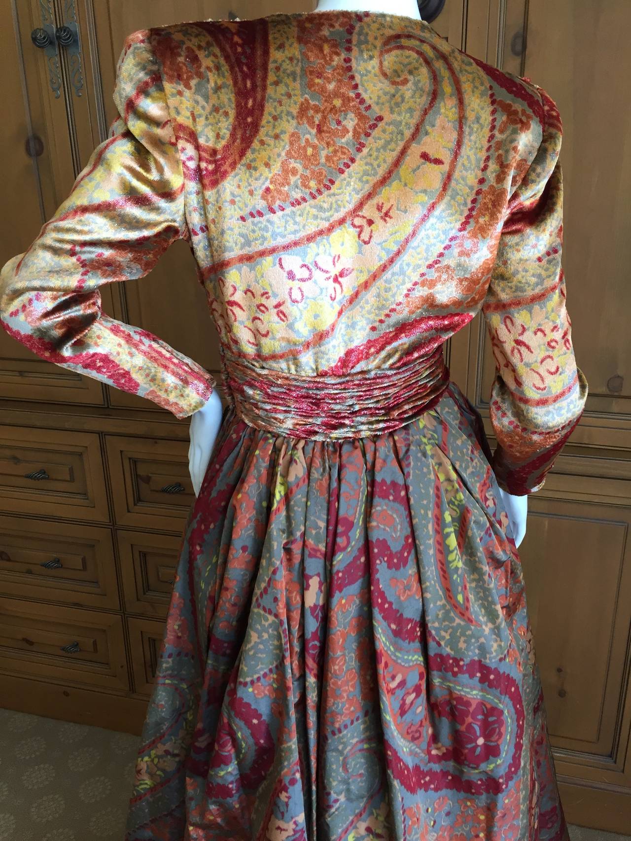 Valentino Boutique 1980's Low Cut Silk Paisley Ball Gown 4