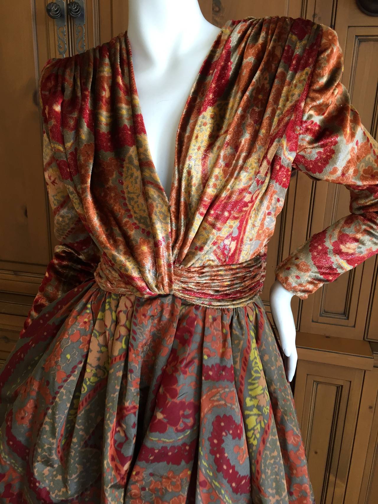 Valentino Boutique 1980's Low Cut Silk Paisley Ball Gown 1
