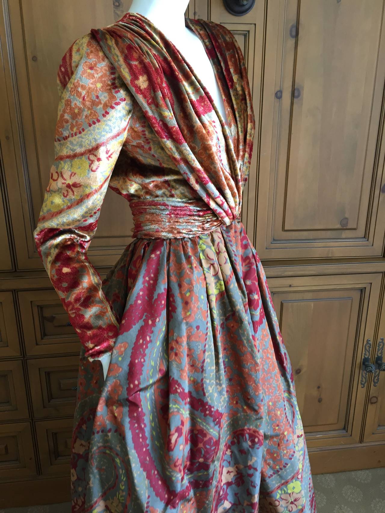 Valentino Boutique 1980's Low Cut Silk Paisley Ball Gown 2