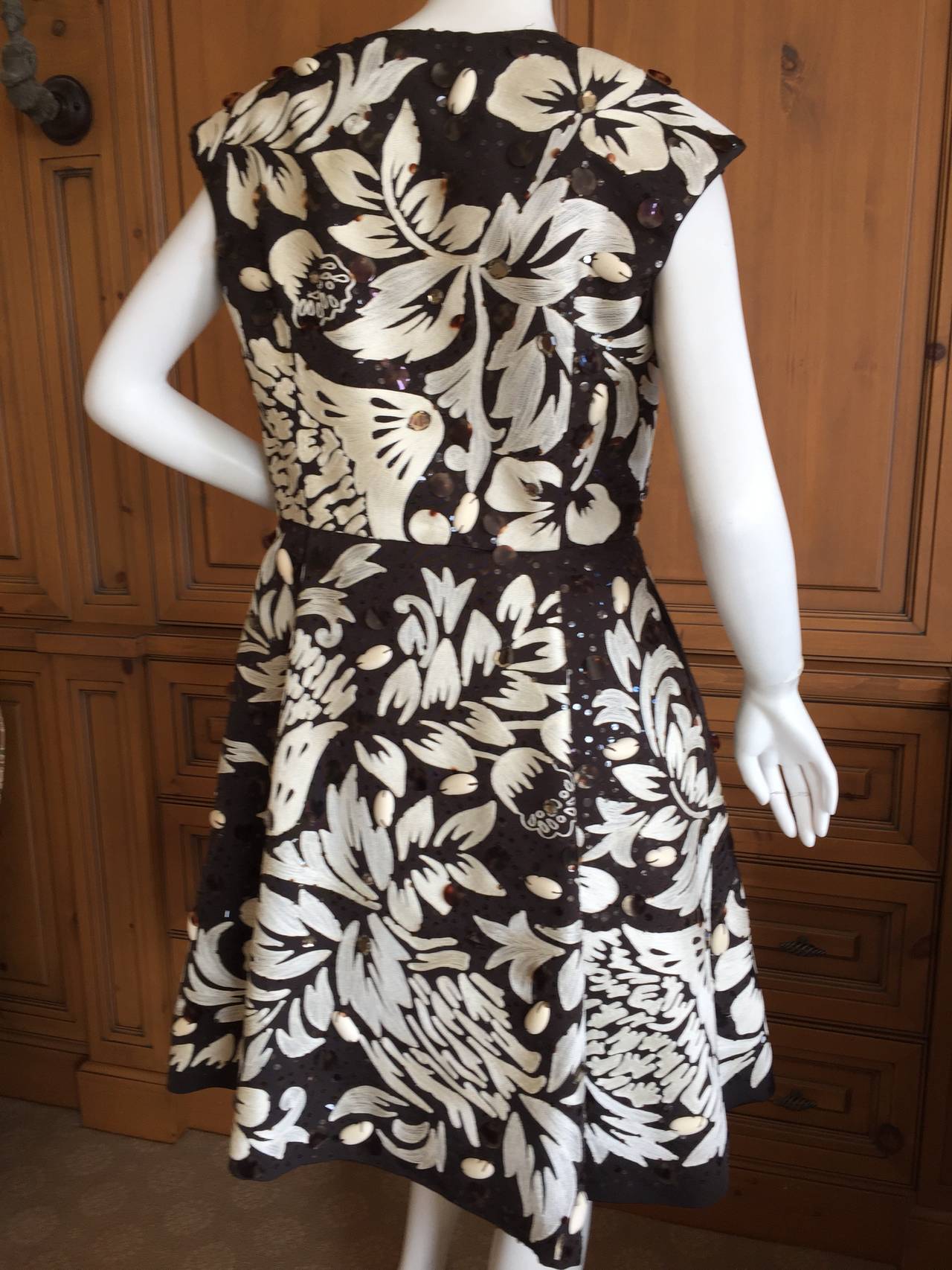 Oscar de la Renta Black & White Floral Embroidered Dress Size 12 2