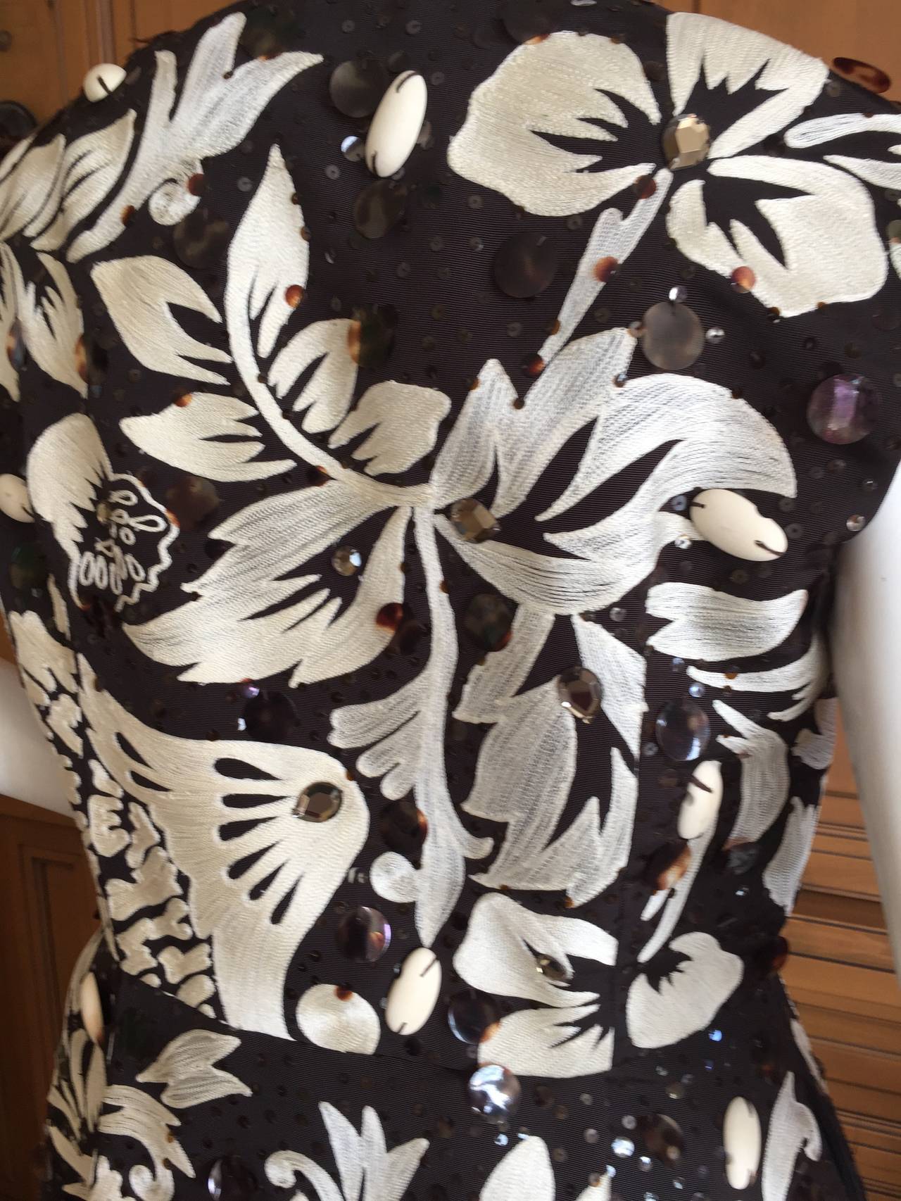 Oscar de la Renta Black & White Floral Embroidered Dress Size 12 3