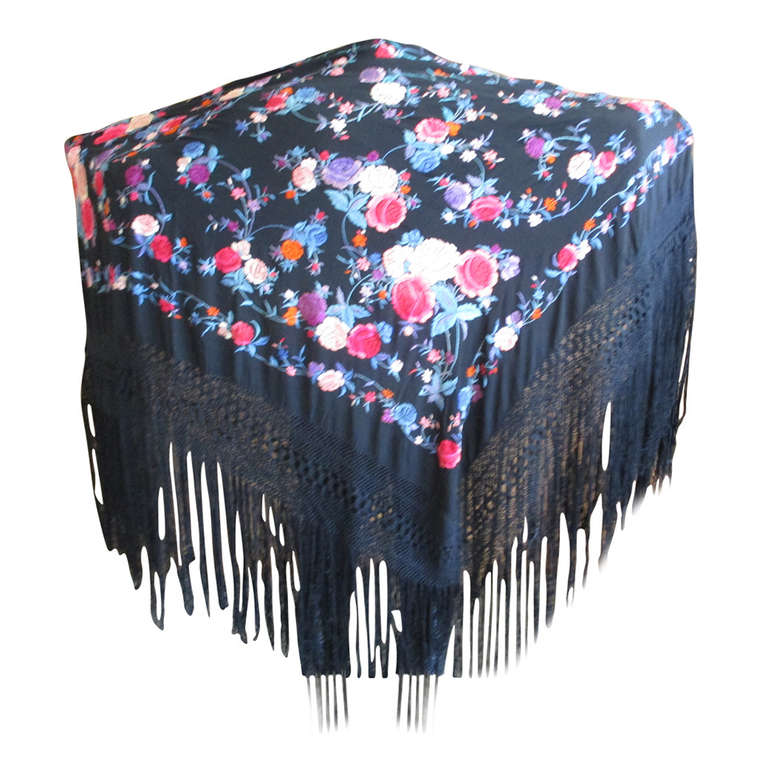 Antique Black and Colorful Spanish Piano Shawl