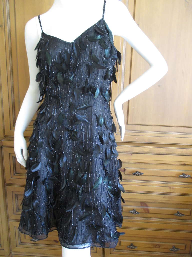 Oscar de la Renta Amazing Beaded Feather Dress & Cashmere Sweater
Beautiful short silk flapper style dress, and matching cashmere sweater
Embellished with iridescent feathers, and strings of tiny black beads
*New with Tags*
(there is bead loss,
