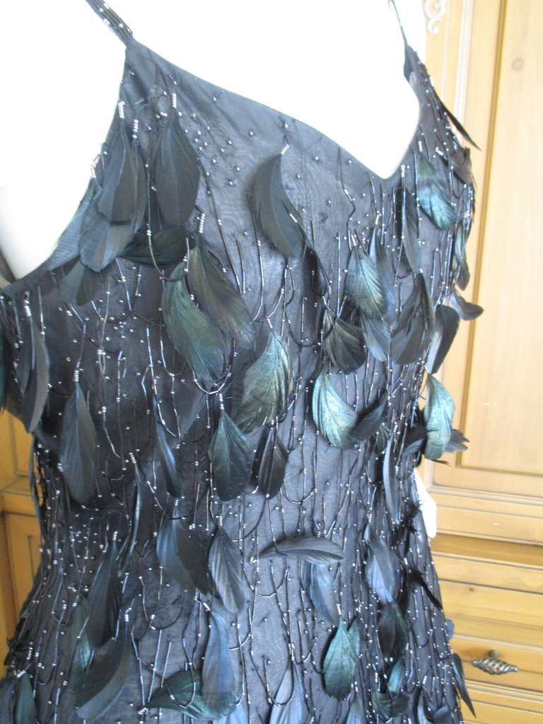 Oscar de la Renta Black Feather Dress & Cashmere Jacket In New Condition In Cloverdale, CA
