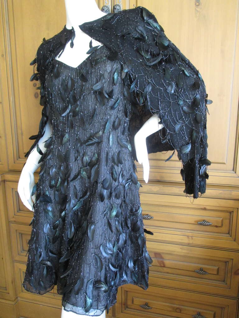 Oscar de la Renta Black Feather Dress & Cashmere Jacket 1