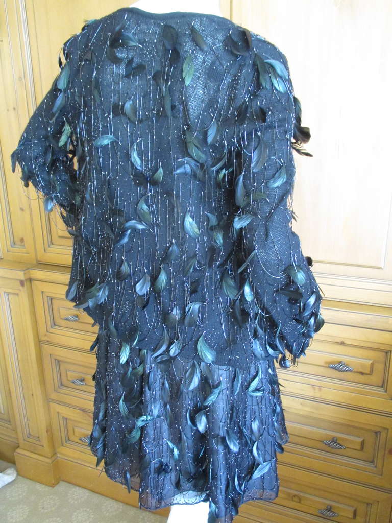 Oscar de la Renta Black Feather Dress & Cashmere Jacket 3