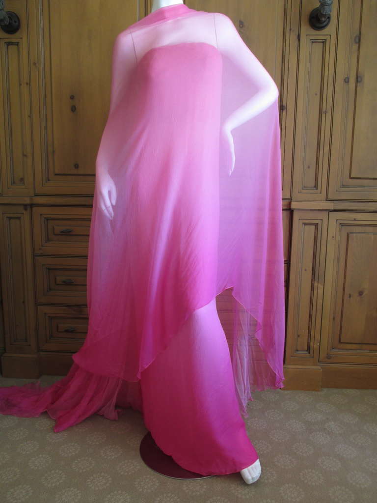 Chado Ralph Rucci Pink Ombre Strapless Dress with Interior Corset In Excellent Condition In Cloverdale, CA